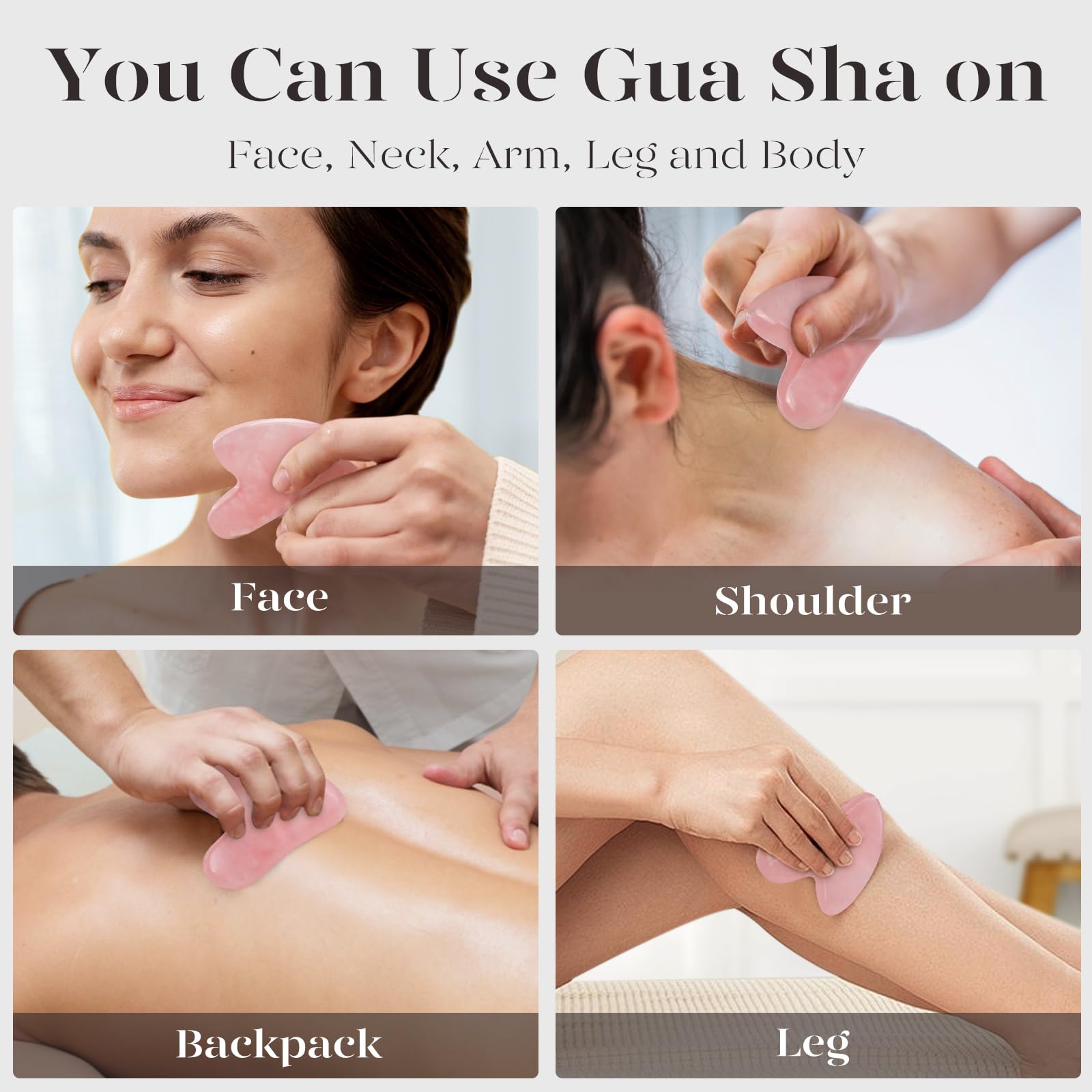 BAIMEI IcyMe Gua Sha Facial Tool for Self Care, Massage Tool for Face and Body, Relieve Tensions,Reduce Wrinkles and Redness, Skin Care Tools for Men Women - Rose Quartz