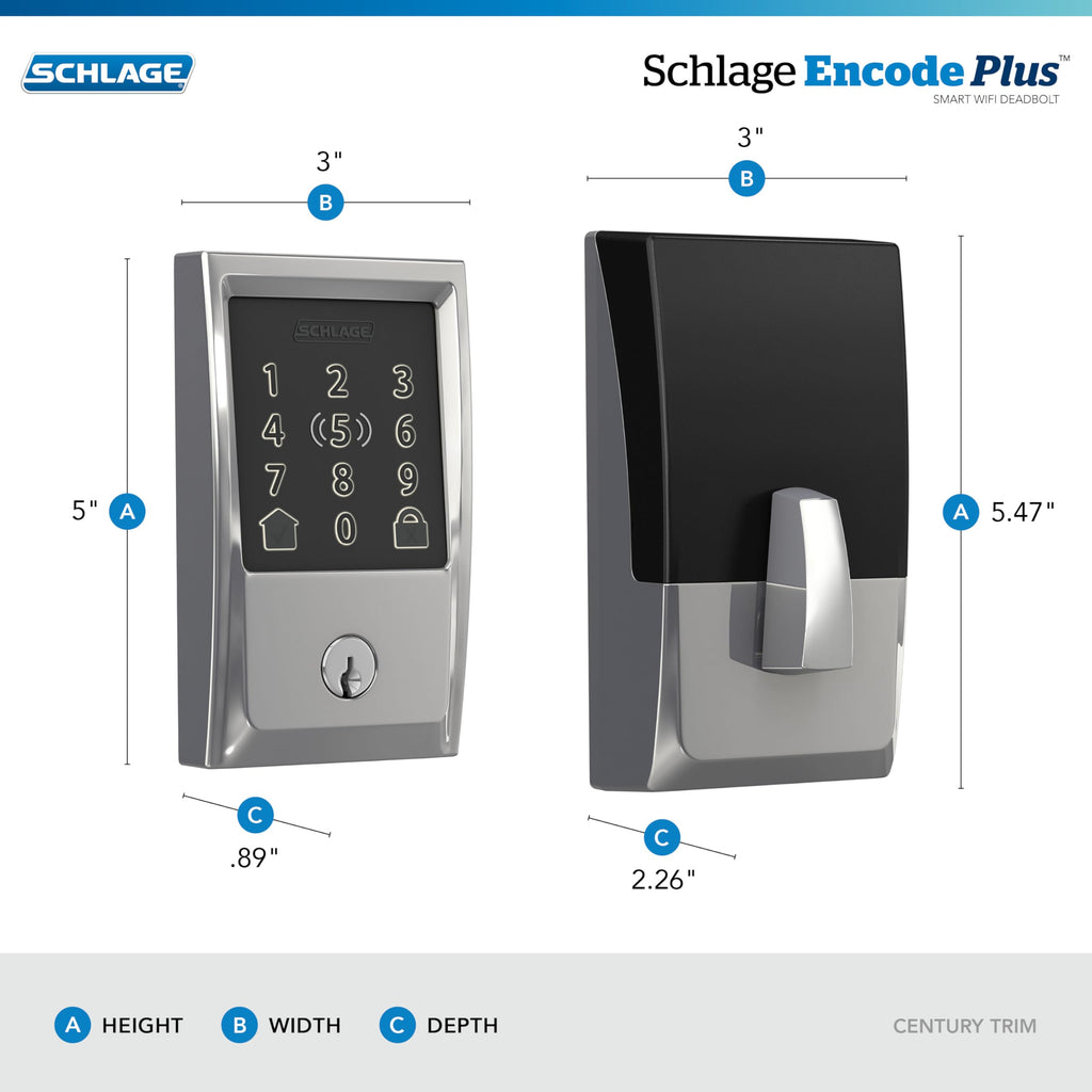 Schlage Encode Plus Smart Wi-Fi Lock for Front Door, Keyless Entry Deadbolt, Unlock with Apple Watch, Built-in WiFi and App Control, Easy Install, Alexa & Apple HomeKit Compatible, Satin Nickel