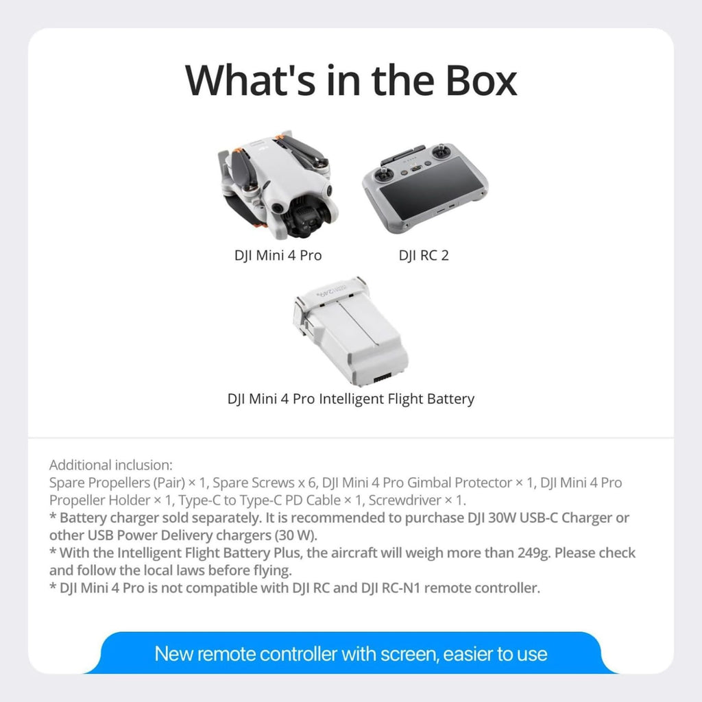 DJI Mini 4 Pro (DJI RC 2), Drones with Camera for Adults 4K, Under 0.549 lbs/249 g, 34 Mins Flight Time, 20km Max Video Transmission Distance, Omnidirectional Vision Sensing, Mini Drone for Beginners