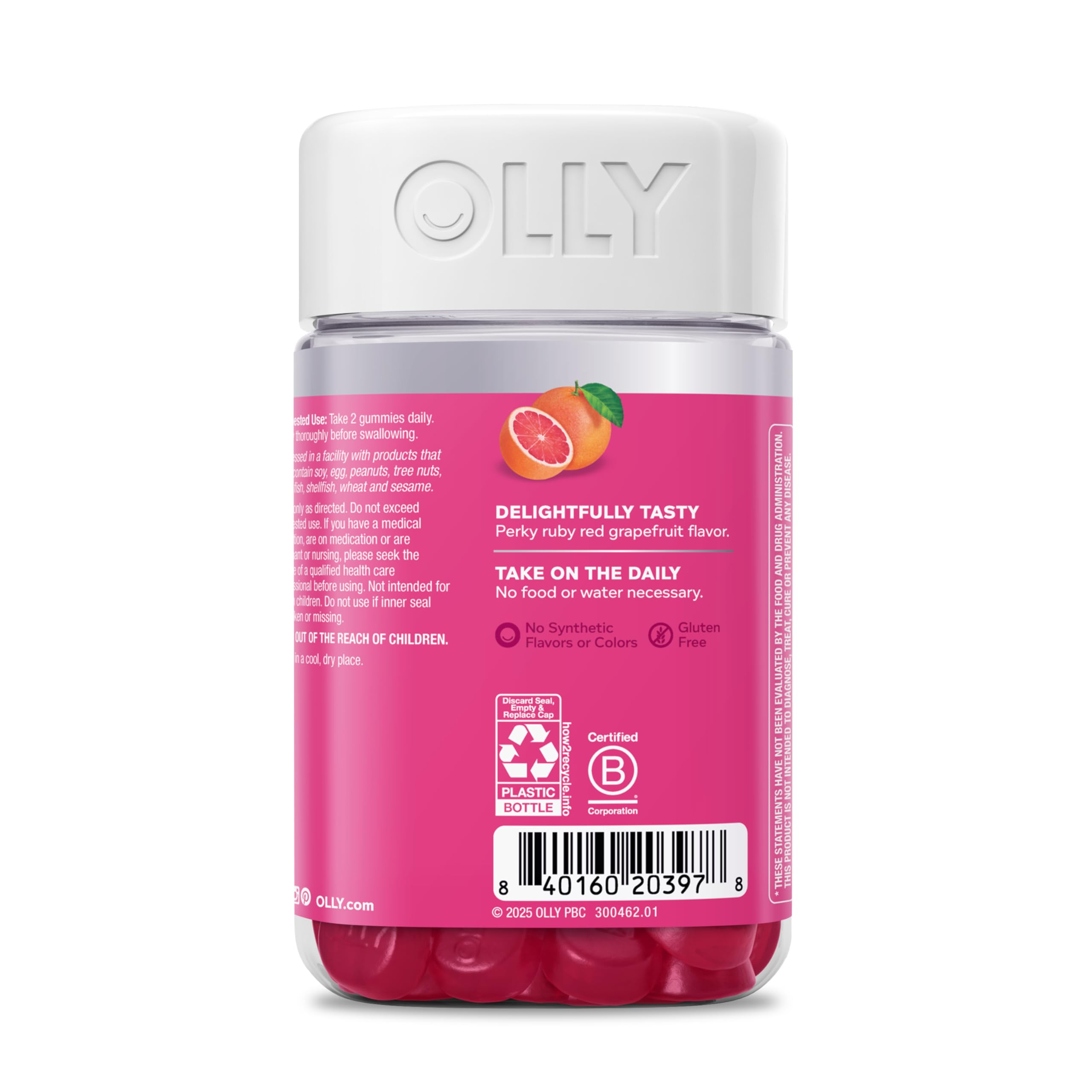 OLLY Undeniable Beauty Gummy, For Hair, Skin, Nails, Biotin, Vitamin C, Keratin, Chewable Supplement, Grapefruit, 30 Day Supply - 60 Count