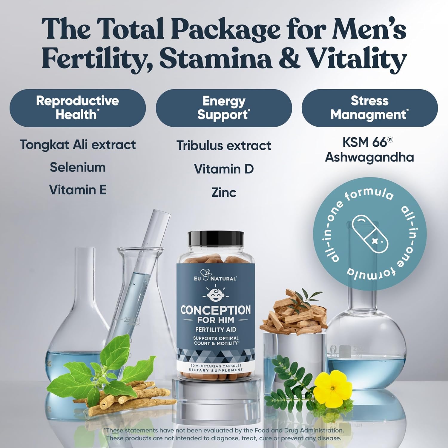 Eu Natural Conception for Her Fertility Supplements for Women - Ovulation, Hormonal Balance & Regular Cycle Support - Myo-Inositol, Folate, Shatavari & Vitex - 60 Vegetarian Capsules