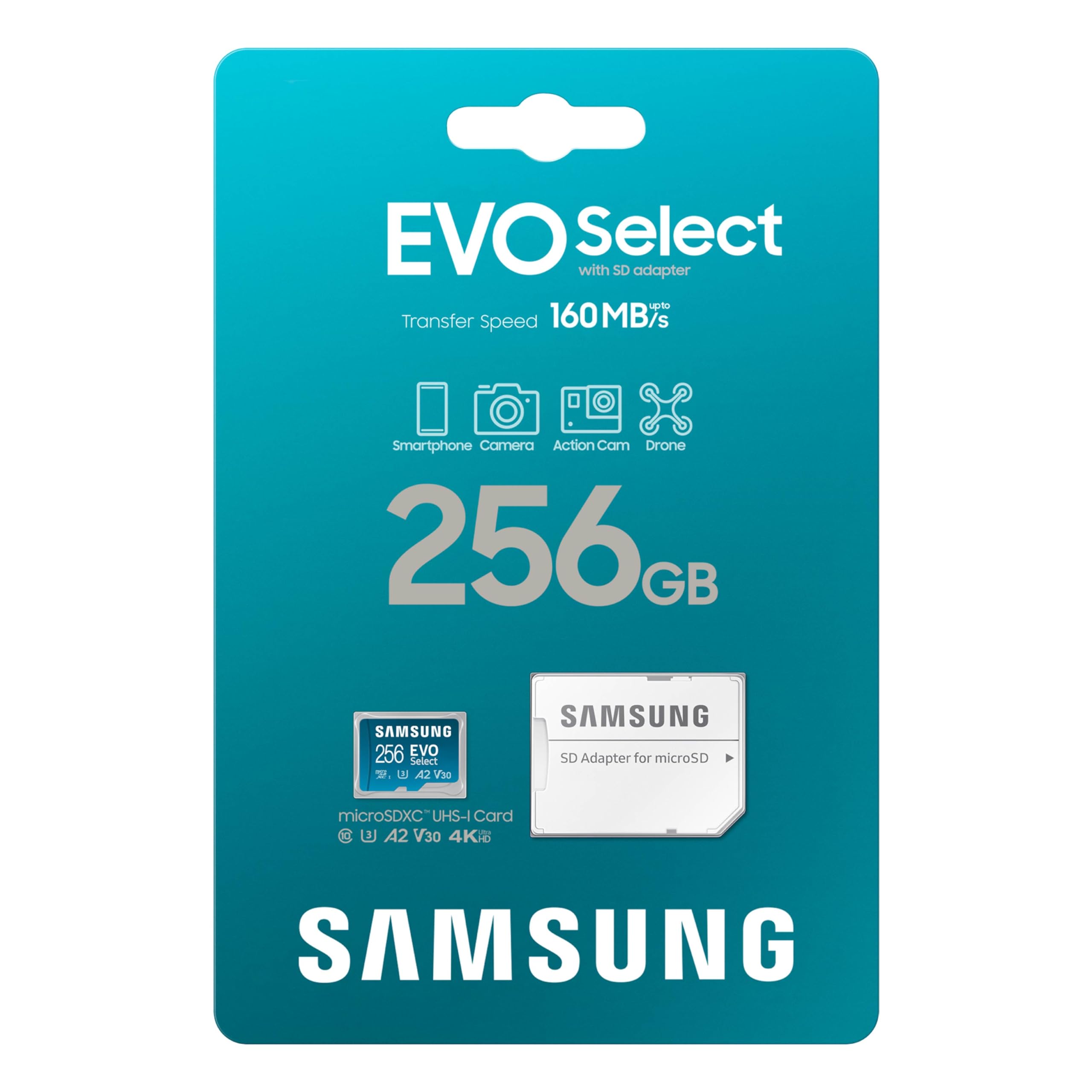 SAMSUNG EVO Select Micro SD-Memory-Card + Adapter, 128GB microSDXC 130MB/s Full HD & 4K UHD, UHS-I, U3, A2, V30, Expanded Storage for Android Smartphones, Tablets, Nintendo-Switch (MB-ME128KA/AM)