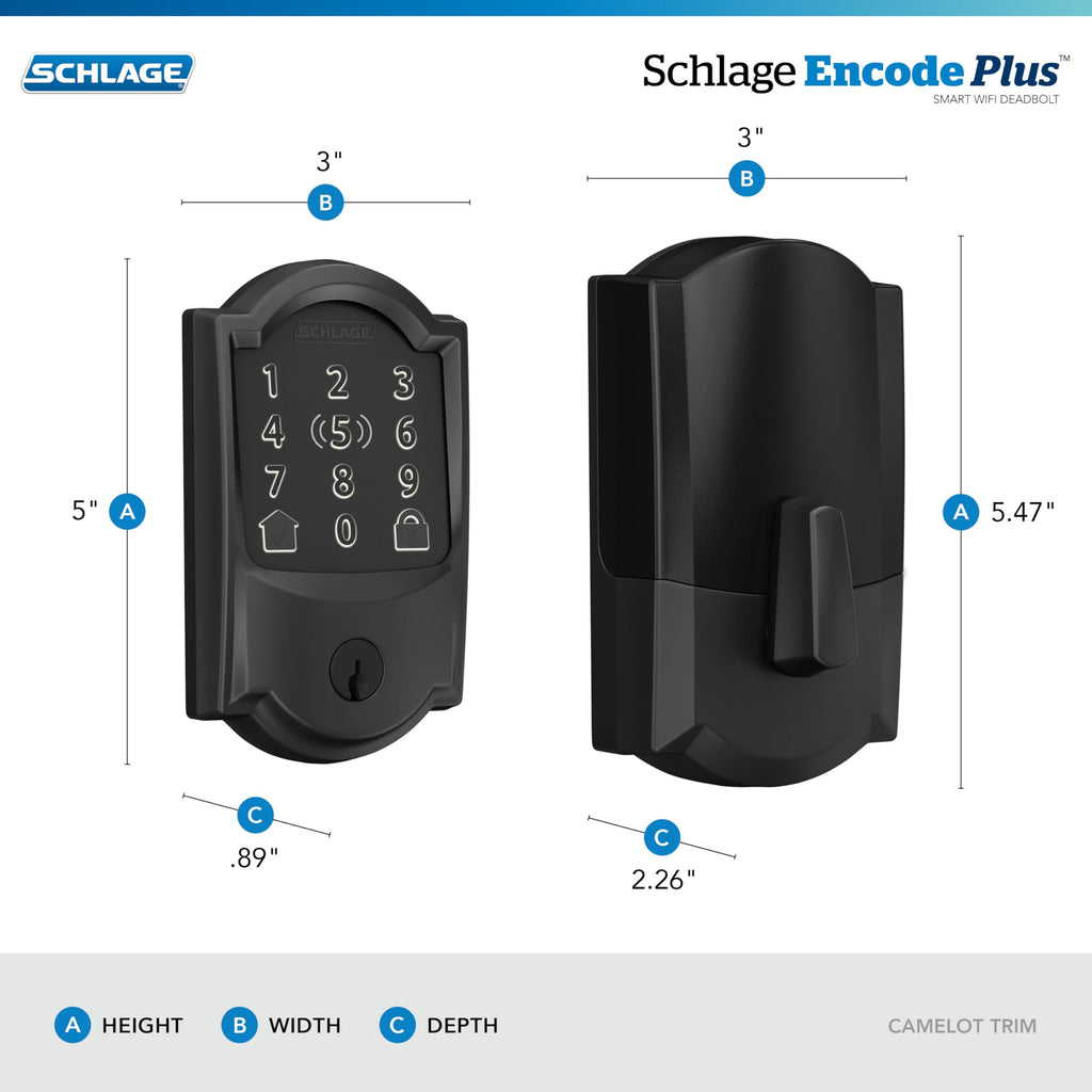 Schlage Encode Plus Smart Wi-Fi Lock for Front Door, Keyless Entry Deadbolt, Unlock with Apple Watch, Built-in WiFi and App Control, Easy Install, Alexa & Apple HomeKit Compatible, Satin Nickel