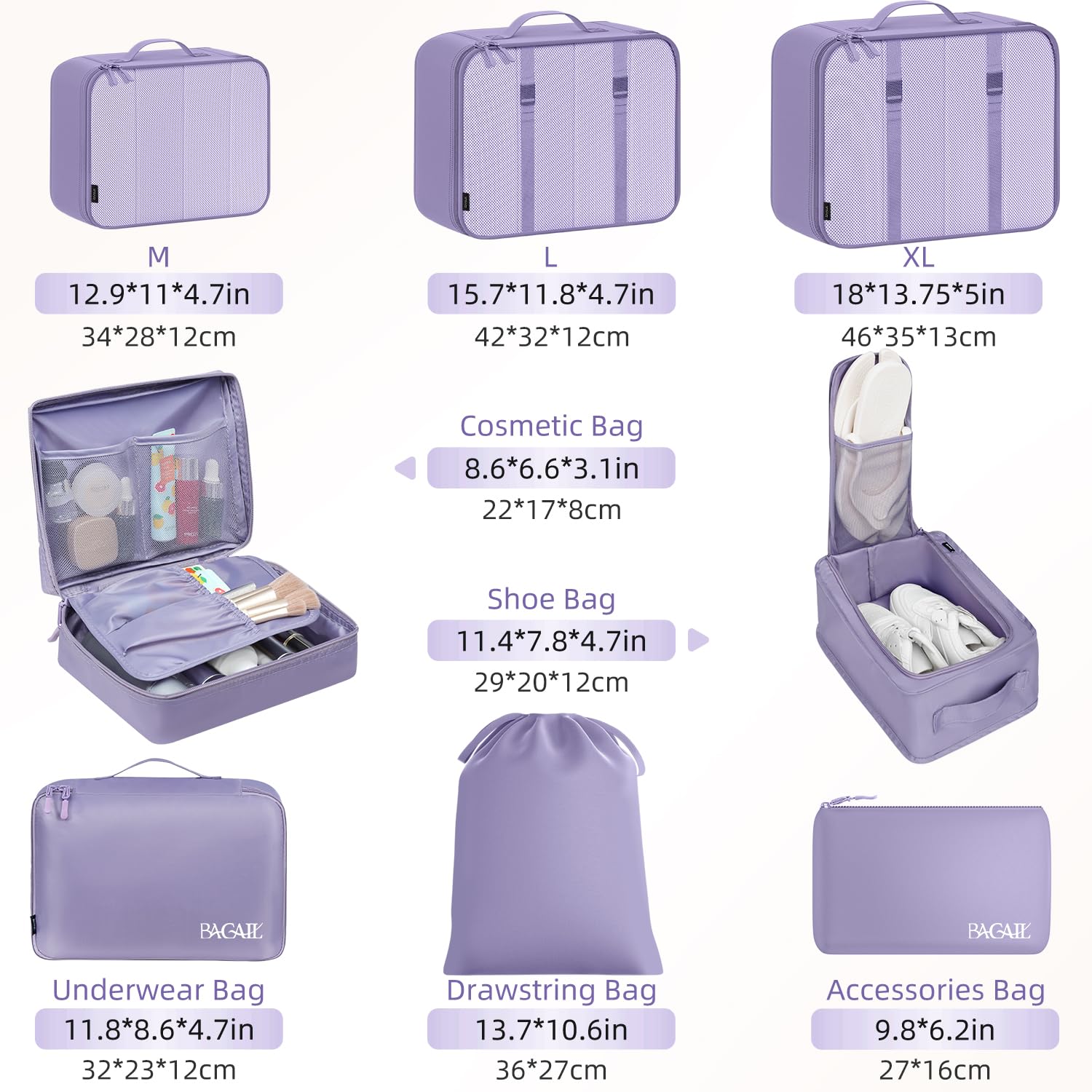BAGAIL 8 Set Packing Cubes Luggage Packing Organizers for Travel Accessories-Cream