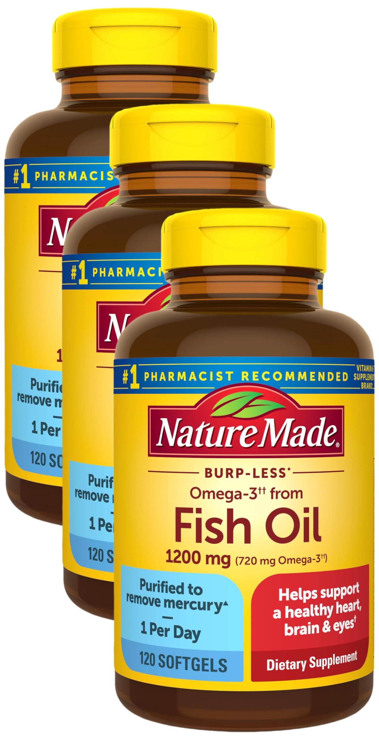 Nature Made Fish Oil Omega 3 Supplements, 1200 mg Softgels, Omega 3 Fish Oil for Healthy Heart Support, 230 Softgels, 115 Day Supply
