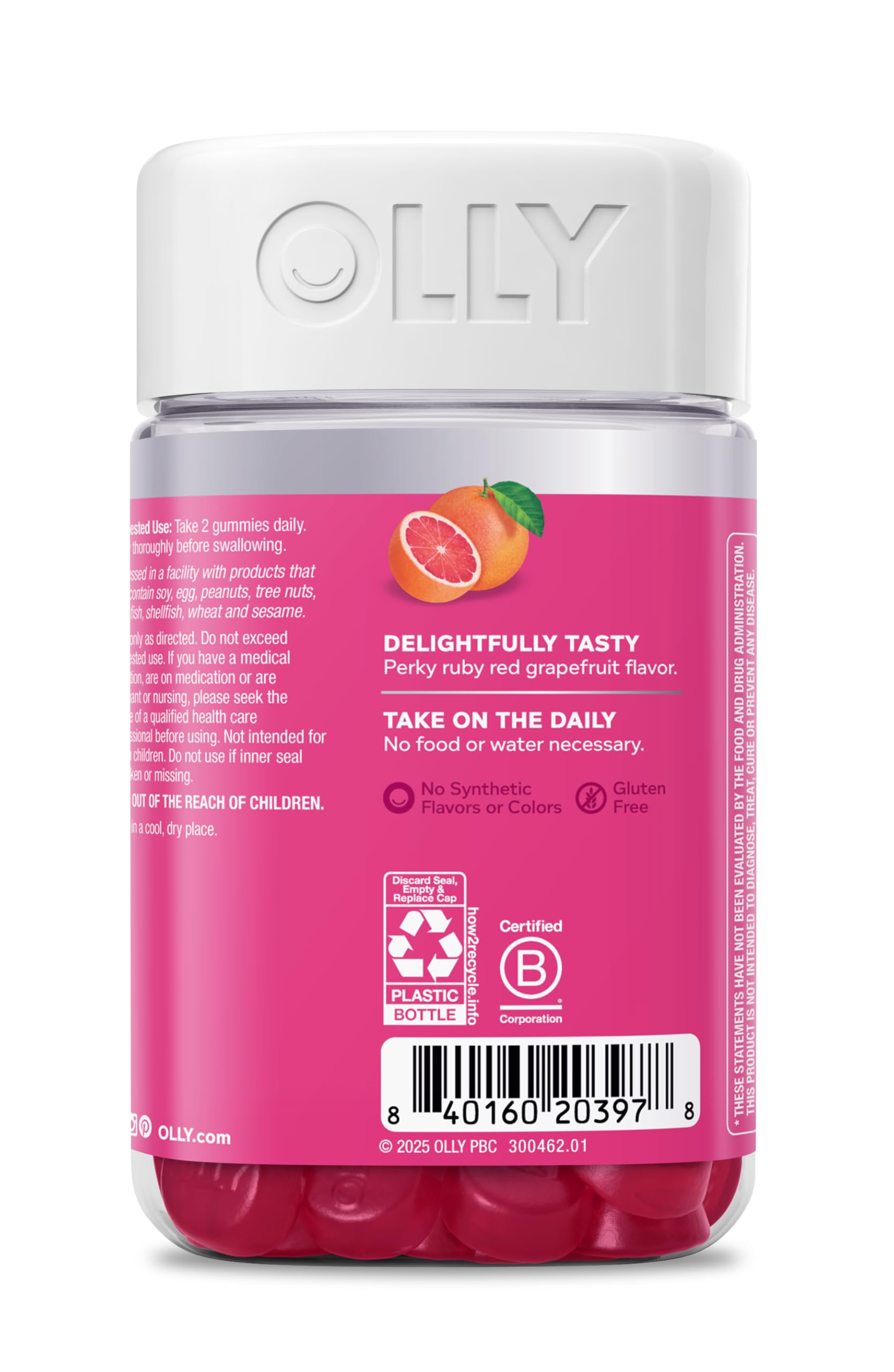 OLLY Undeniable Beauty Gummy, For Hair, Skin, Nails, Biotin, Vitamin C, Keratin, Chewable Supplement, Grapefruit, 30 Day Supply - 60 Count