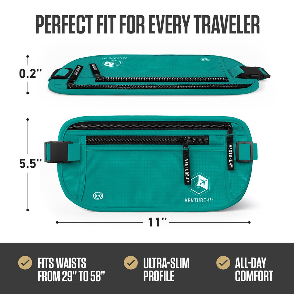 VENTURE 4TH Money Belt for Travel – Hidden Under-Clothes RFID Blocking Passport Holder & Slim Travel Wallet Pouch for Men & Women to Protect Cash, Cards & Documents (Gray)