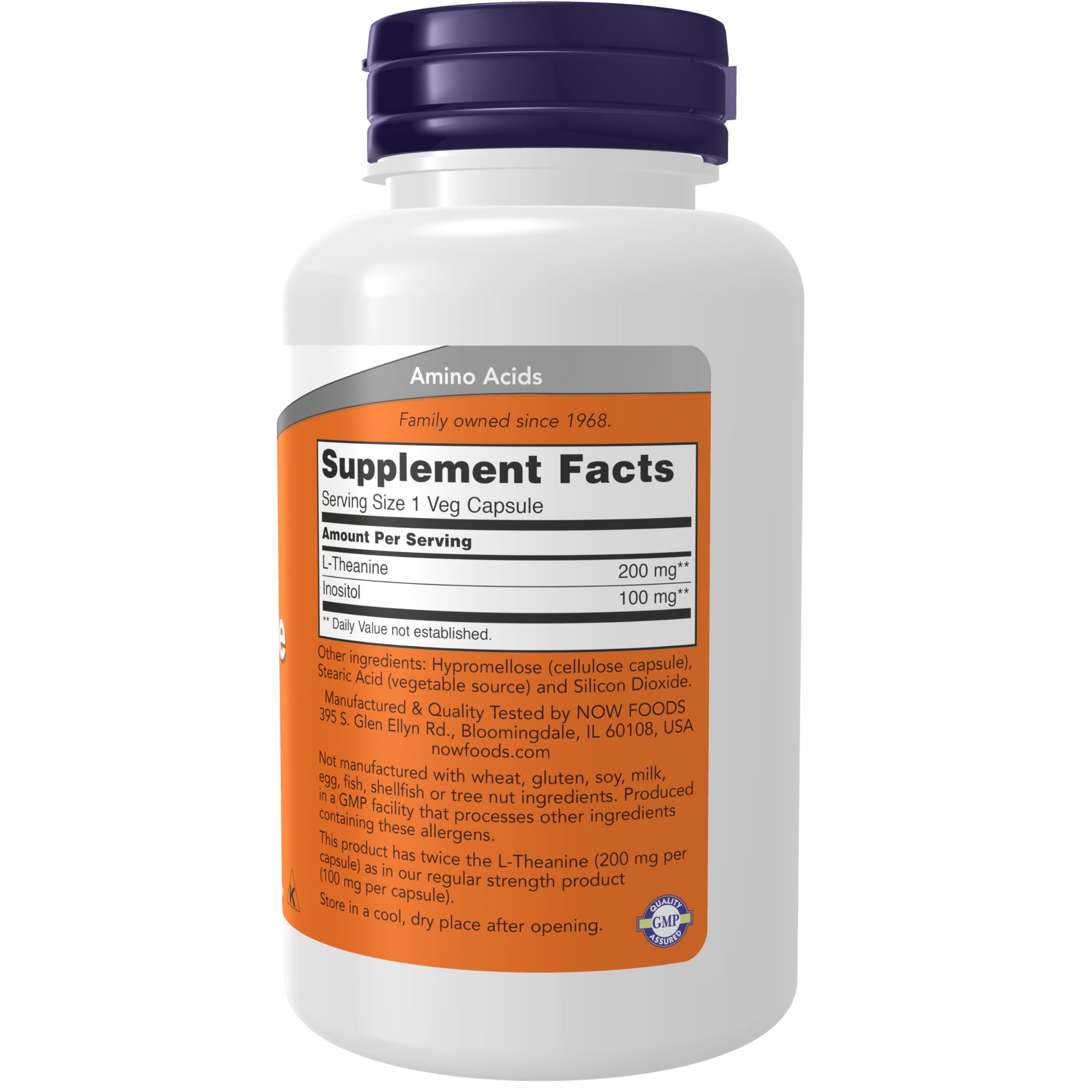 NOW Foods Supplements, L-Theanine 200 mg with Inositol, Stress Management*, 60 Veg Capsules