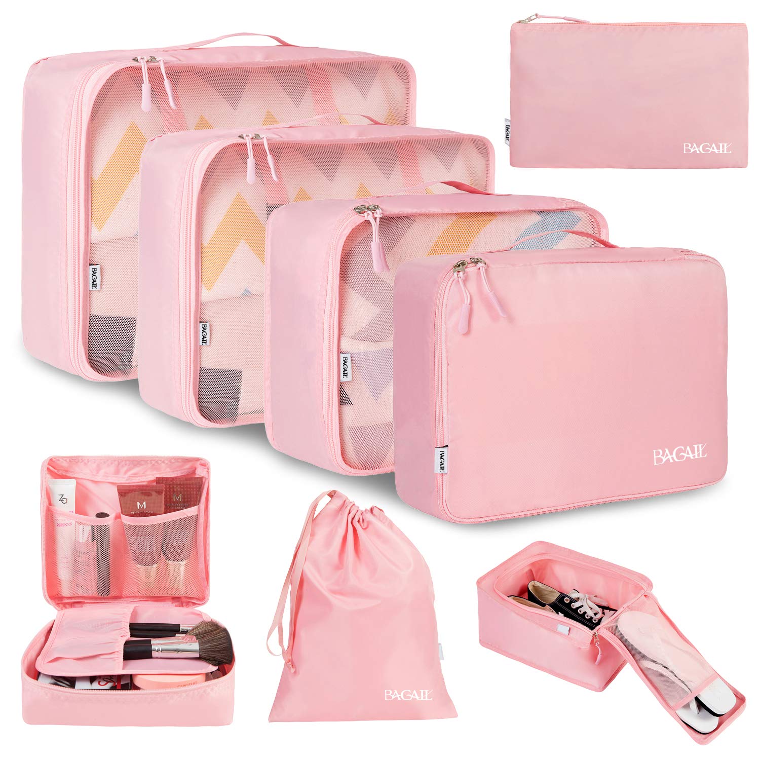 BAGAIL 8 Set Packing Cubes Luggage Packing Organizers for Travel Accessories-Cream