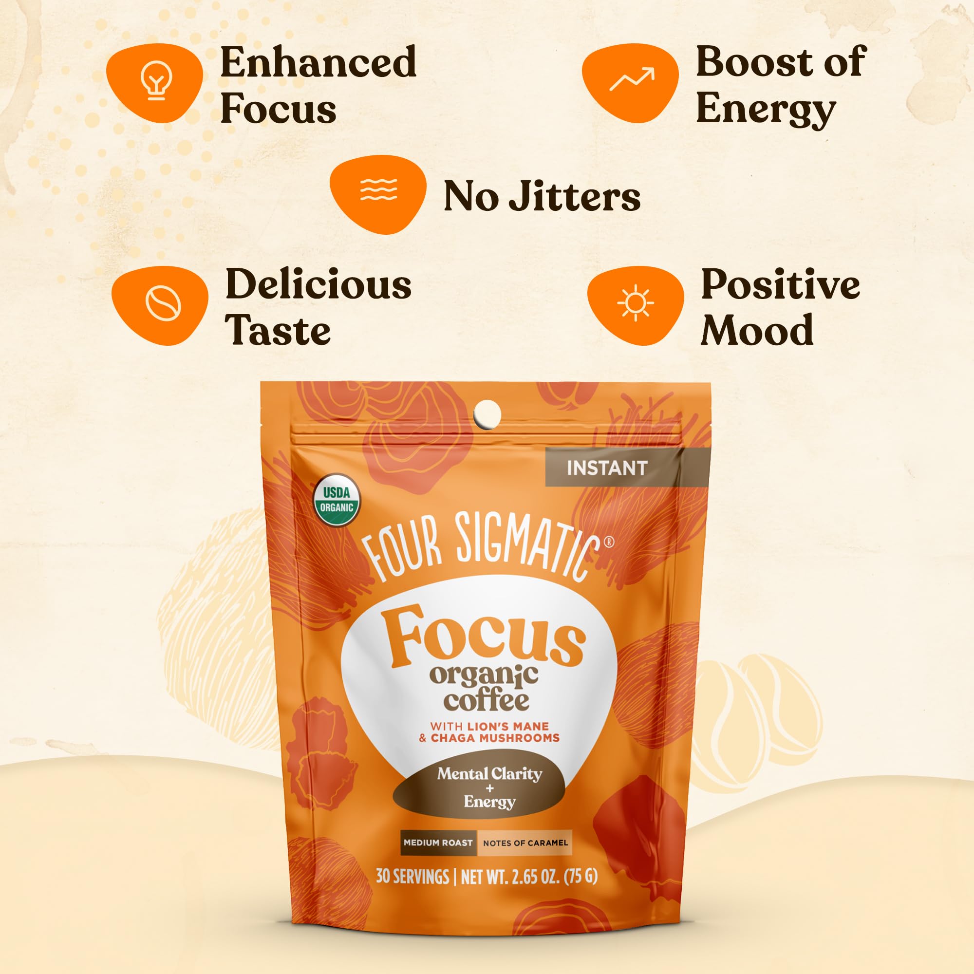 Four Sigmatic Original Mushroom Coffee | High Dose Lion's Mane, Chaga, Turkey Tail, Cordyceps and Reishi | Energy, Focus & Immune Support | 30 Servings
