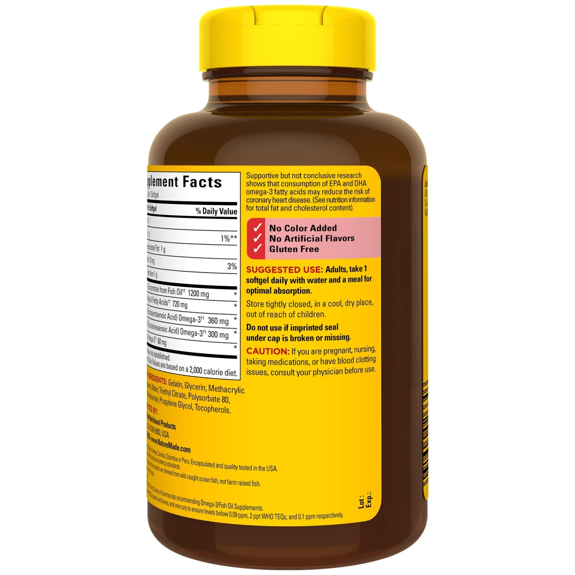Nature Made Fish Oil Omega 3 Supplements, 1200 mg Softgels, Omega 3 Fish Oil for Healthy Heart Support, 230 Softgels, 115 Day Supply