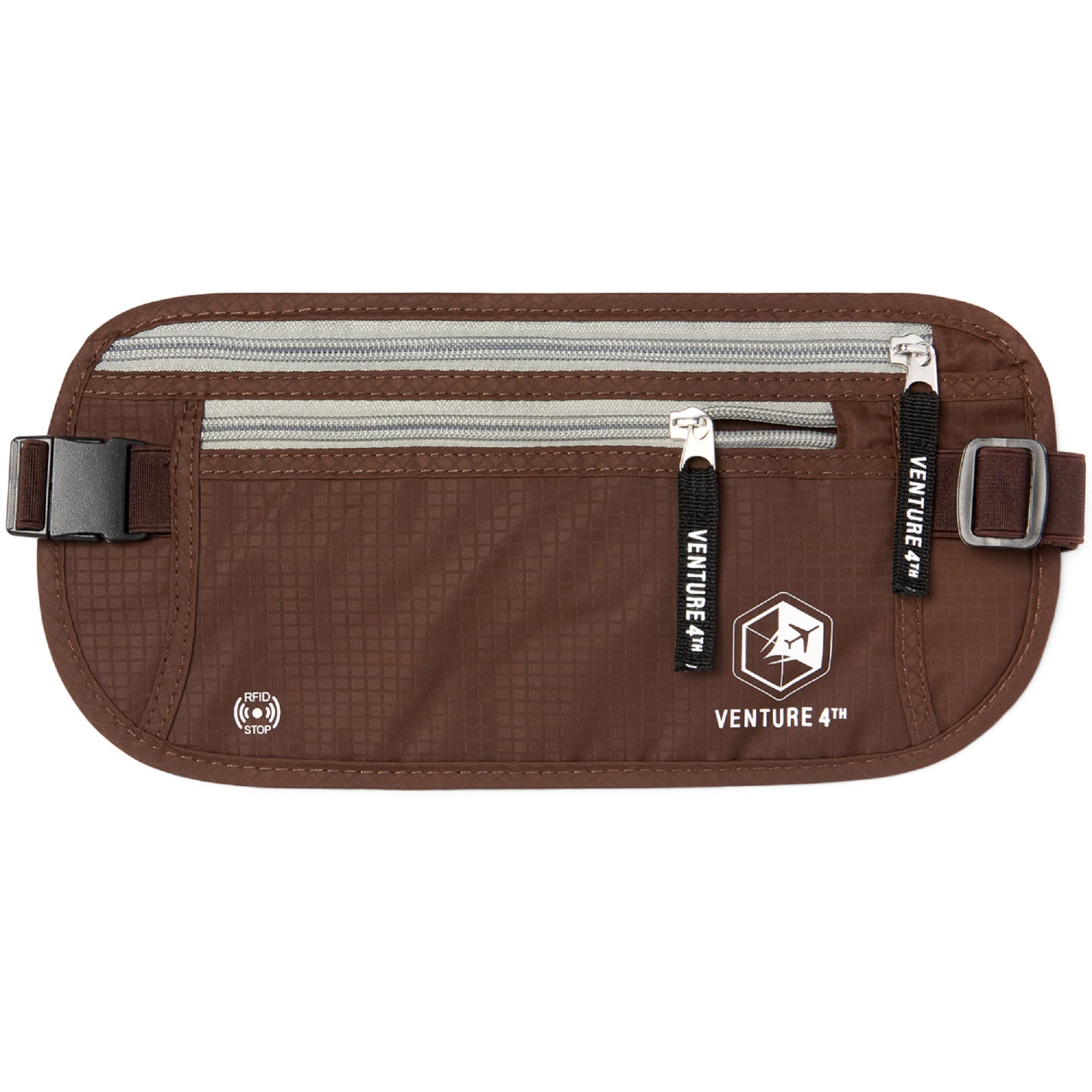 VENTURE 4TH Money Belt for Travel – Hidden Under-Clothes RFID Blocking Passport Holder & Slim Travel Wallet Pouch for Men & Women to Protect Cash, Cards & Documents (Gray)
