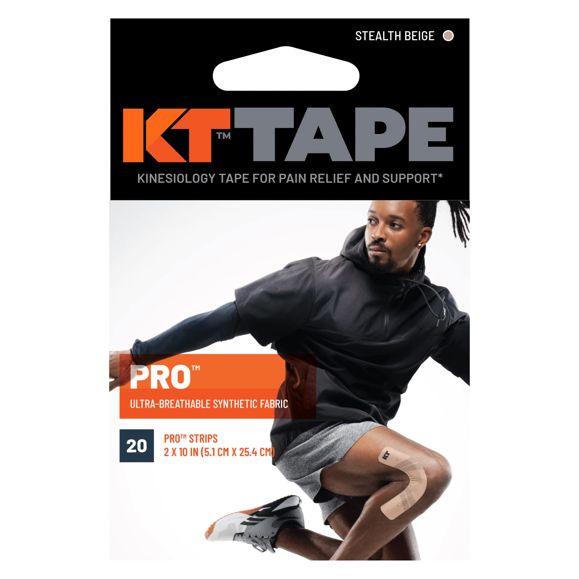 KT Tape, Pro Synthetic Kinesiology Athletic Tape, 20 Count, 10” Precut Strip