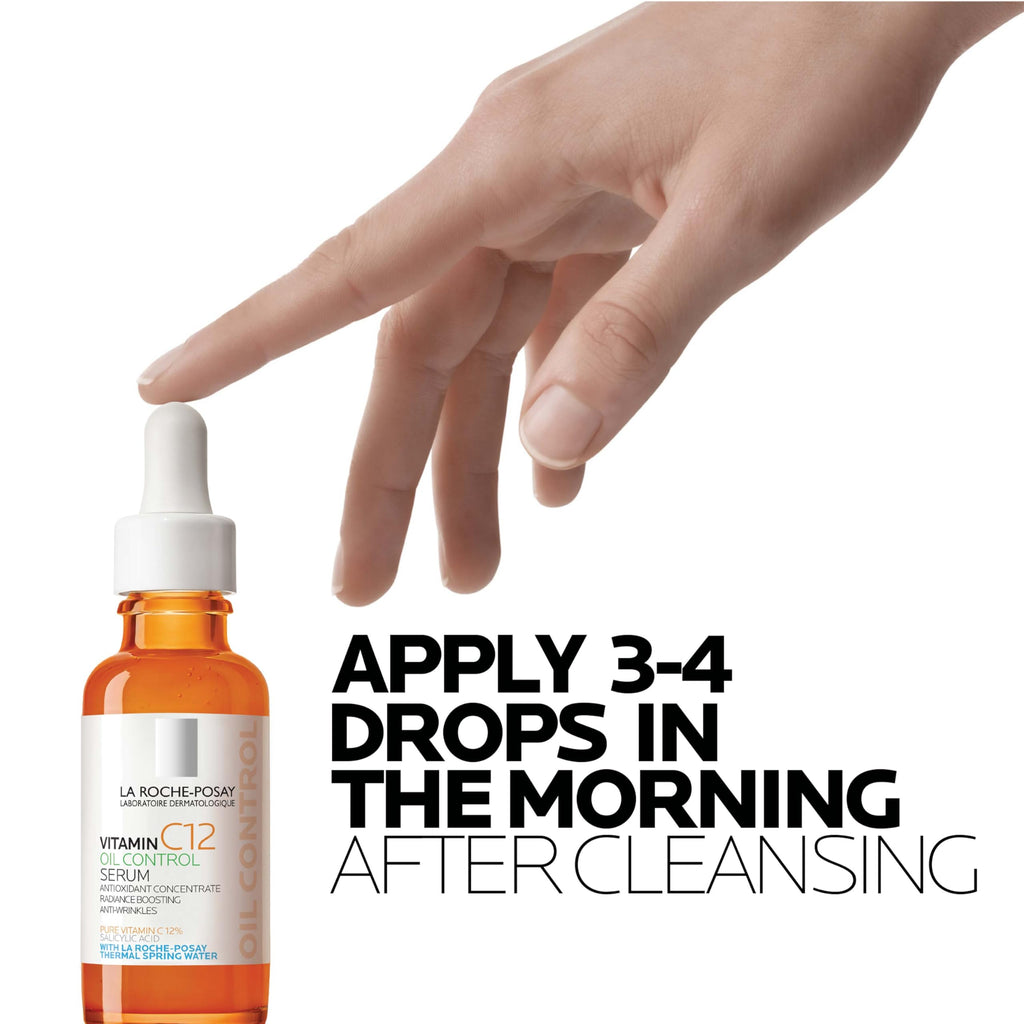 La Roche-Posay Pure 12% Vitamin C Serum For Face With Hyaluronic Acid & Salicylic Acid, Hydrating Face Serum, Boost Radiance & Reduce Wrinkles, 2 Formulas for Normal or Oily Skin Control