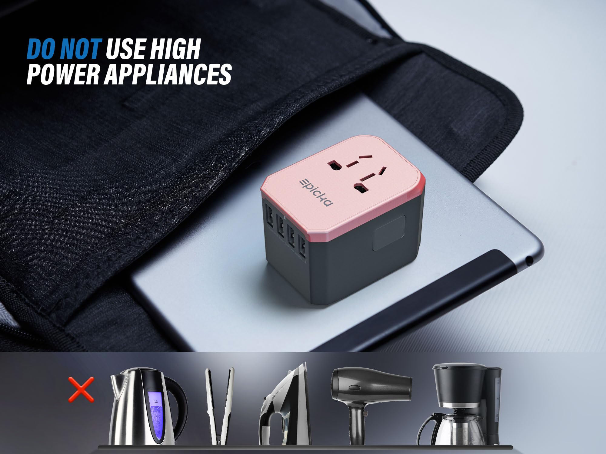 EPICKA Universal Travel Adapter, European Travel Plug Adapter (Not a Voltage Converter) - International Power Adapter Worldwide Charger with USB-C & 4 USB-A Ports, Travel Essentials (TA-105, Grey)