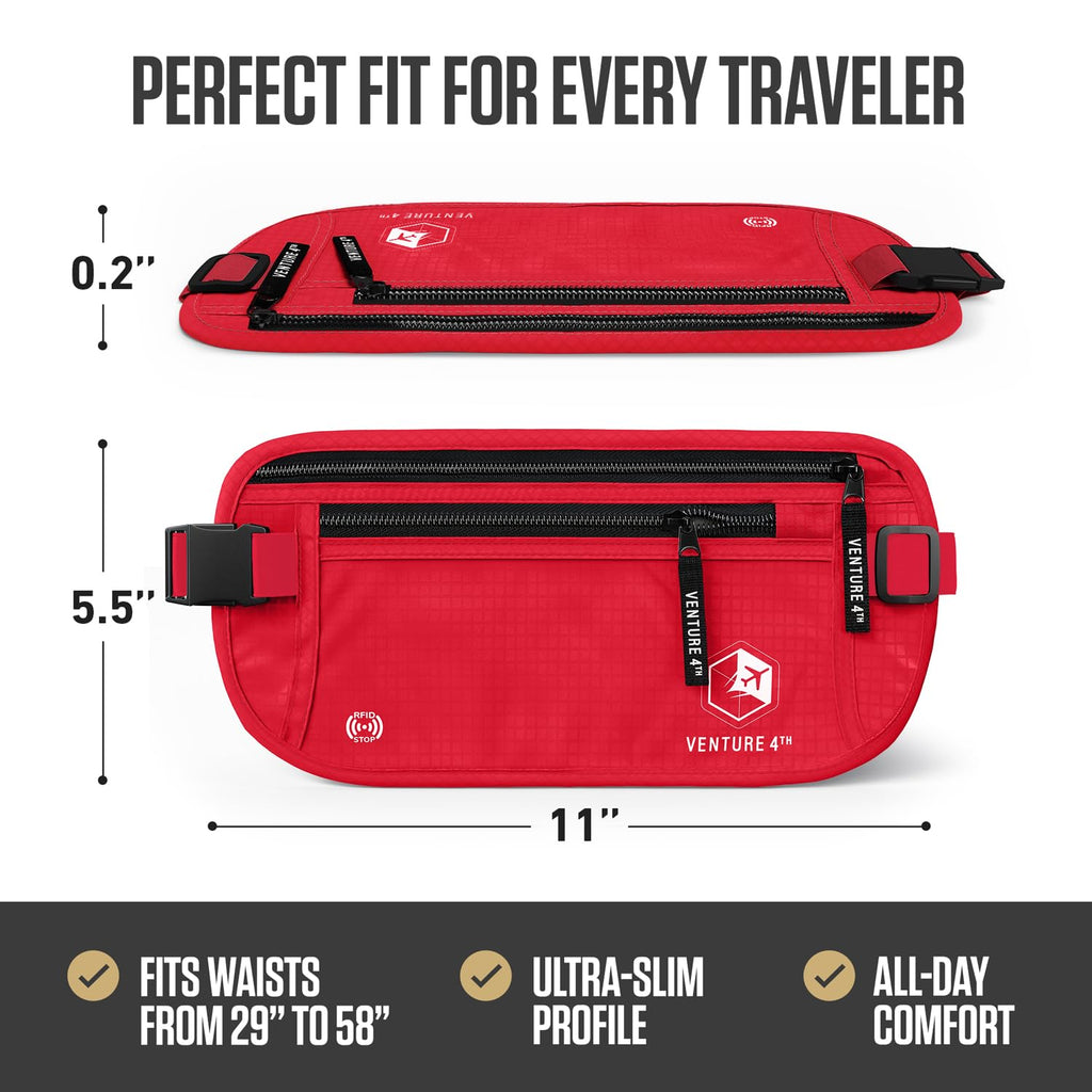 VENTURE 4TH Money Belt for Travel – Hidden Under-Clothes RFID Blocking Passport Holder & Slim Travel Wallet Pouch for Men & Women to Protect Cash, Cards & Documents (Gray)