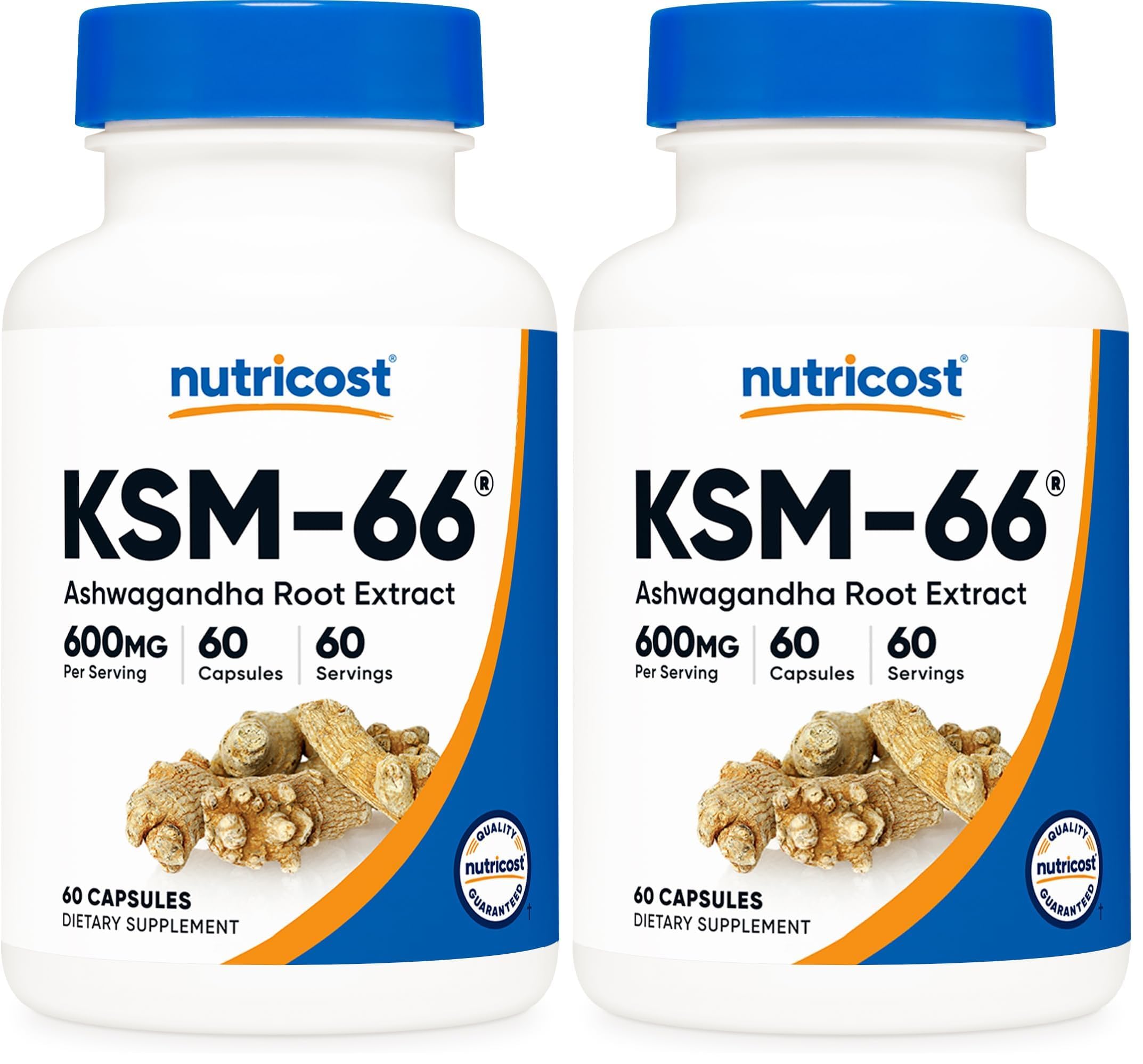 Nutricost KSM-66 Ashwagandha Root Extract 600mg, 60 Veggie Caps - 5% Withanolides - with BioPerine - Full-Spectrum Root Extract