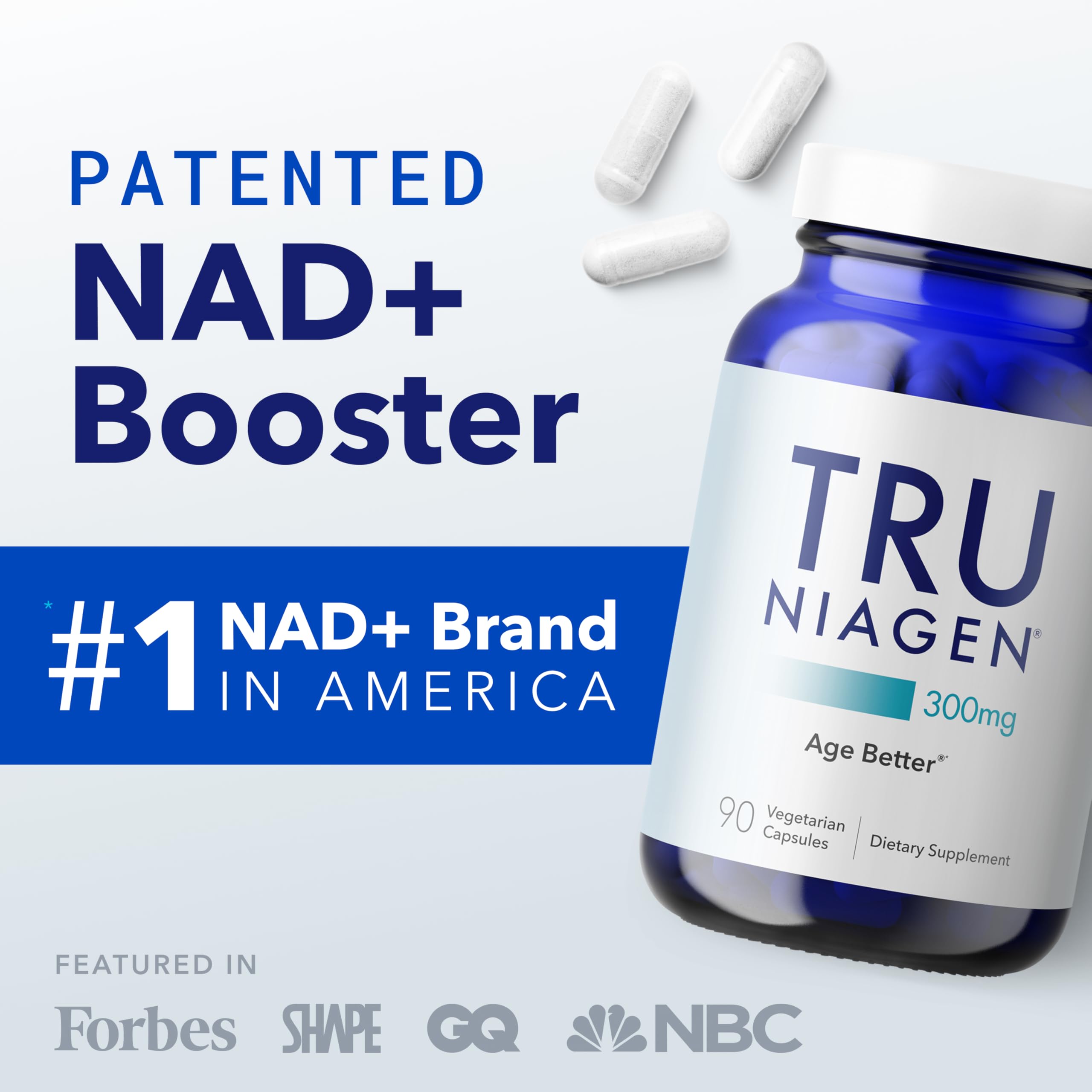 TRU NIAGEN Patented NAD Supplement for Brain Function, Anti Aging & Cell Regeneration, 300mg Niagen, 30 Servings | Supports Cellular Energy, Muscle | Nicotinamide Riboside (NR) Take 1 Daily | 1 Bottle