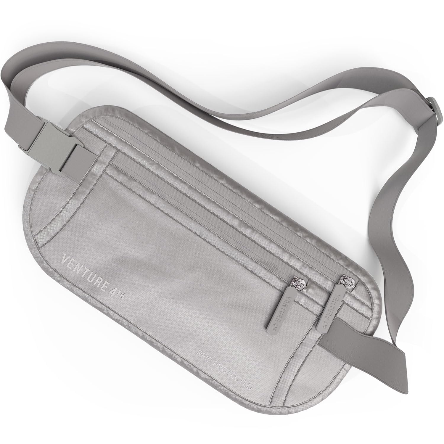 VENTURE 4TH Money Belt for Travel – Hidden Under-Clothes RFID Blocking Passport Holder & Slim Travel Wallet Pouch for Men & Women to Protect Cash, Cards & Documents (Gray)