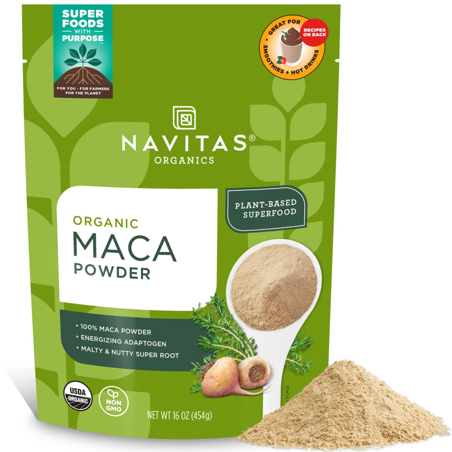 Navitas Organics Maca Powder – 100% Gelatinized Peruvian Maca for Adaptogen Smoothies, Lattes, Baking & More – Energize & Balance - USDA Organic, Non GMO, Vegan, Gluten Free (8oz. Bag, 45 Servings)