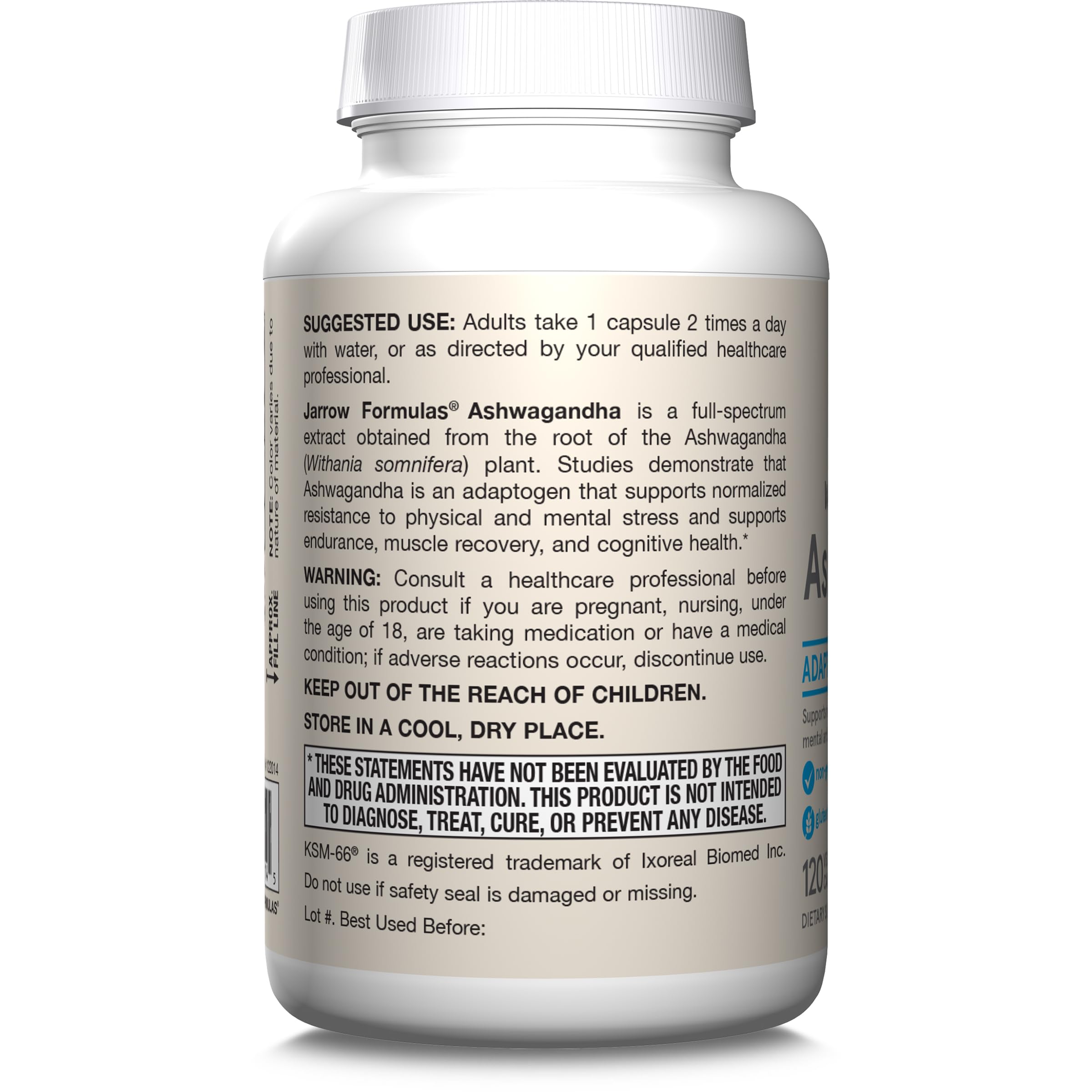 Jarrow Formulas Ashwagandha Capsules, 300 mg Supplement Supports Normalized Resistance to Mental and Physical Stress, 120 Veggie Capsules, 60 Day Supply