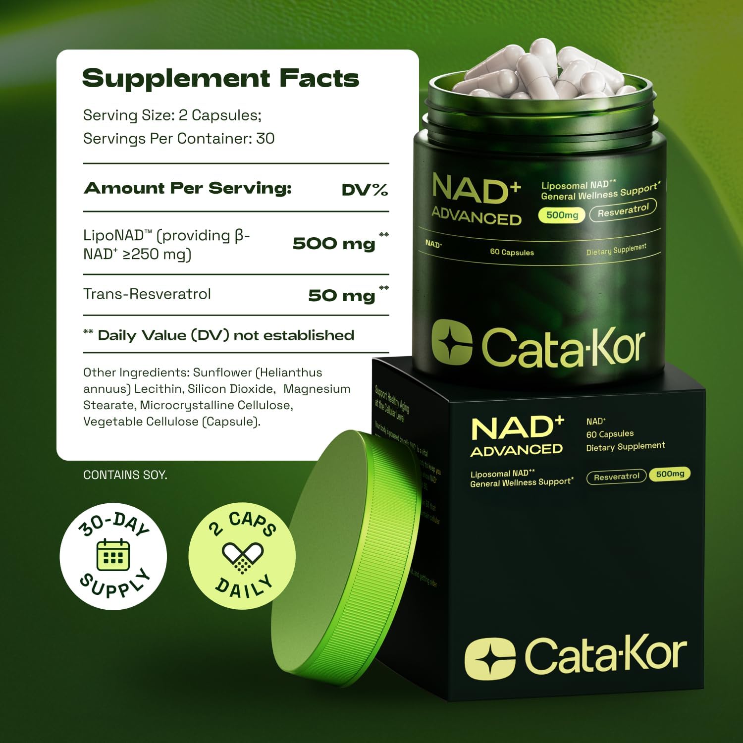 Cata-Kor Liposomal NAD Resveratrol Supplement – NMN Supplement Alternative – Third-Party Tested – Advanced NAD Supplement for Women & Men – 30-Day Supply