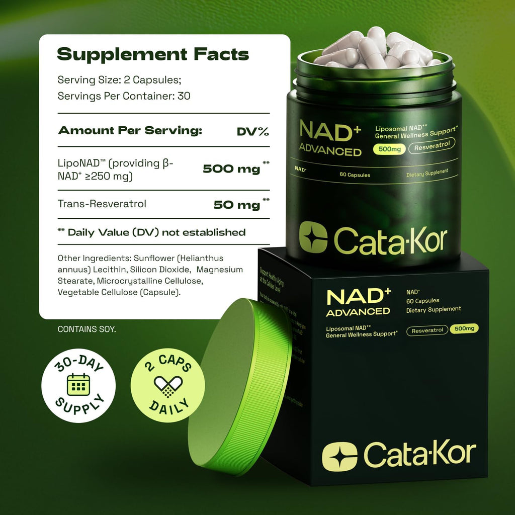 Cata-Kor Liposomal NAD Resveratrol Supplement – NMN Supplement Alternative – Third-Party Tested – Advanced NAD Supplement for Women & Men – 30-Day Supply