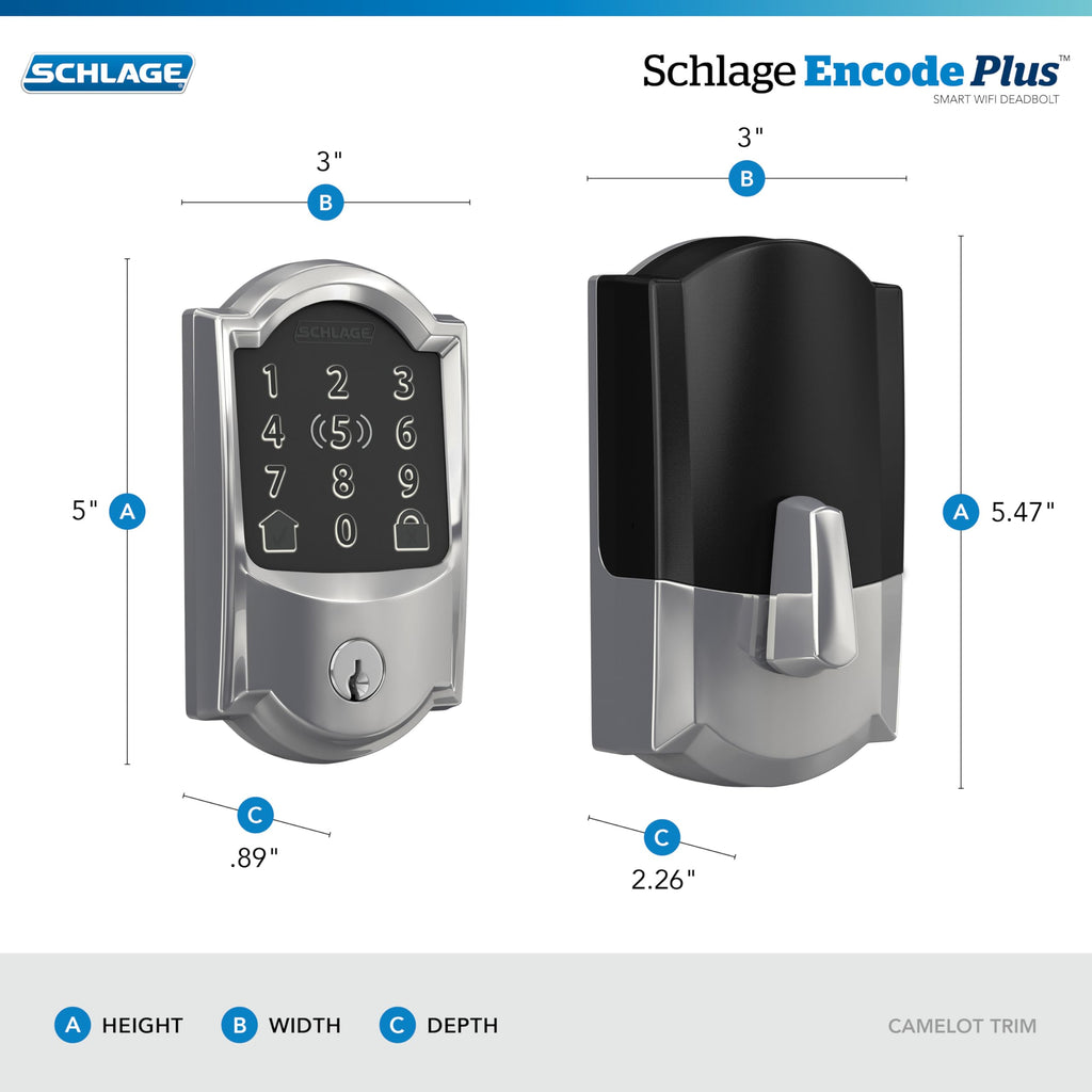 Schlage Encode Plus Smart Wi-Fi Lock for Front Door, Keyless Entry Deadbolt, Unlock with Apple Watch, Built-in WiFi and App Control, Easy Install, Alexa & Apple HomeKit Compatible, Satin Nickel