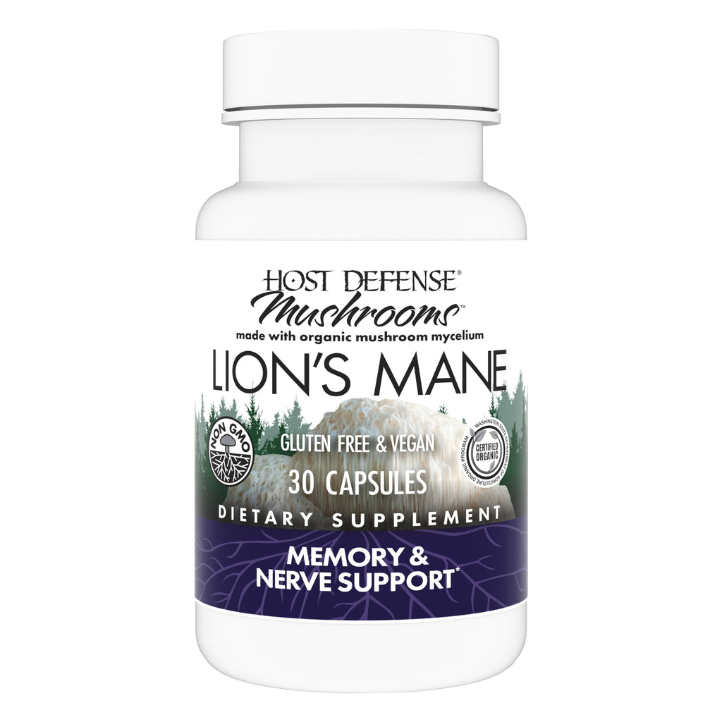 Host Defense Mushrooms Lion's Mane - Supplement Capsules for Brain Health Support - Mushroom Support for Focus & Memory Function - Immune & Nervous System Supplement - 60 Capsules