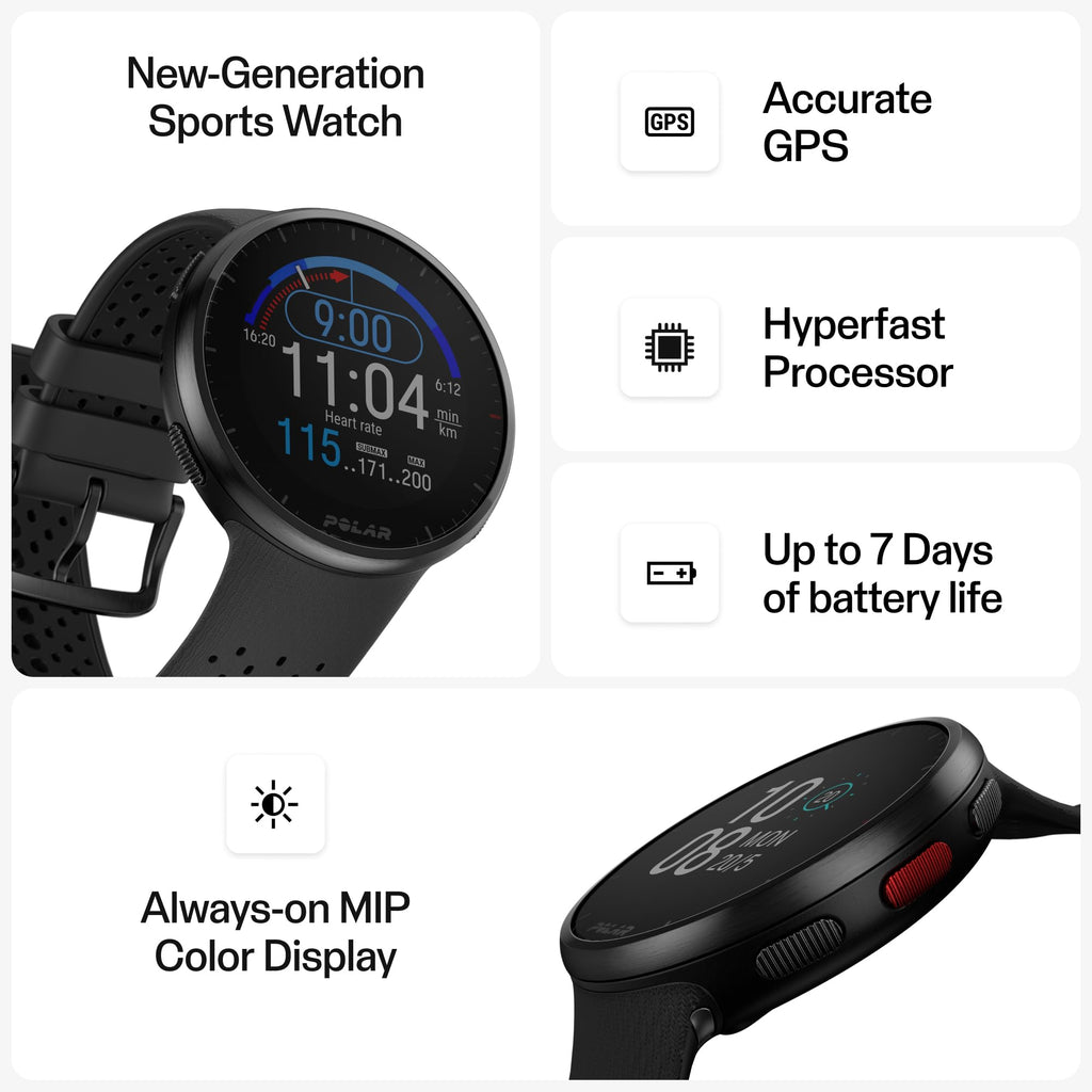 POLAR Pacer Pro Advanced Ultra-Light GPS Fitness Tracker Smartwatch for Runners with Training Program & Recovery Tools; S-L, for Men or Women, White-Red