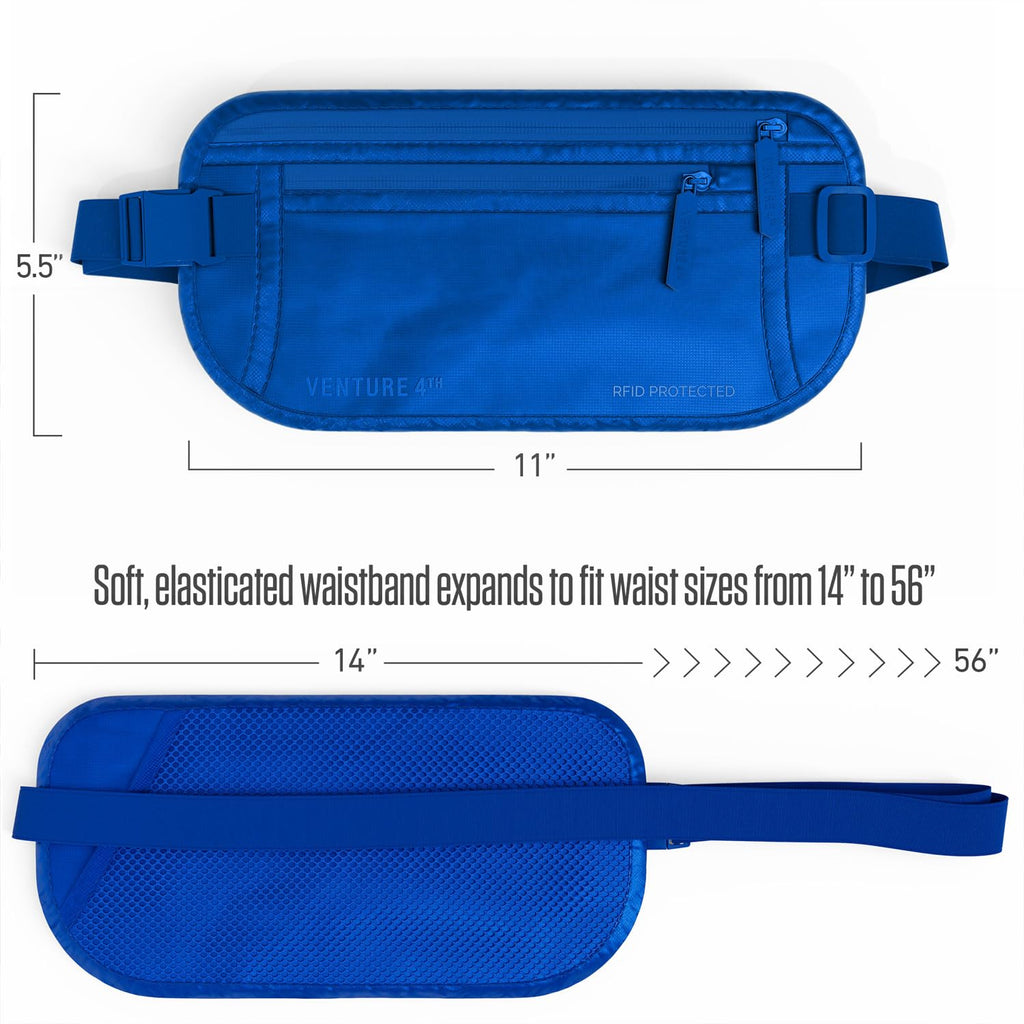VENTURE 4TH Money Belt for Travel – Hidden Under-Clothes RFID Blocking Passport Holder & Slim Travel Wallet Pouch for Men & Women to Protect Cash, Cards & Documents (Gray)