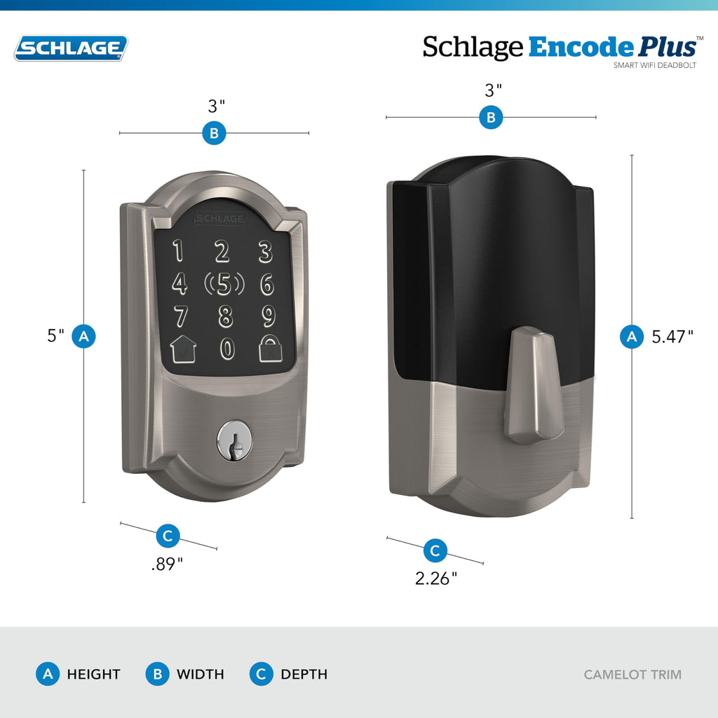 Schlage Encode Plus Smart Wi-Fi Lock for Front Door, Keyless Entry Deadbolt, Unlock with Apple Watch, Built-in WiFi and App Control, Easy Install, Alexa & Apple HomeKit Compatible, Satin Nickel