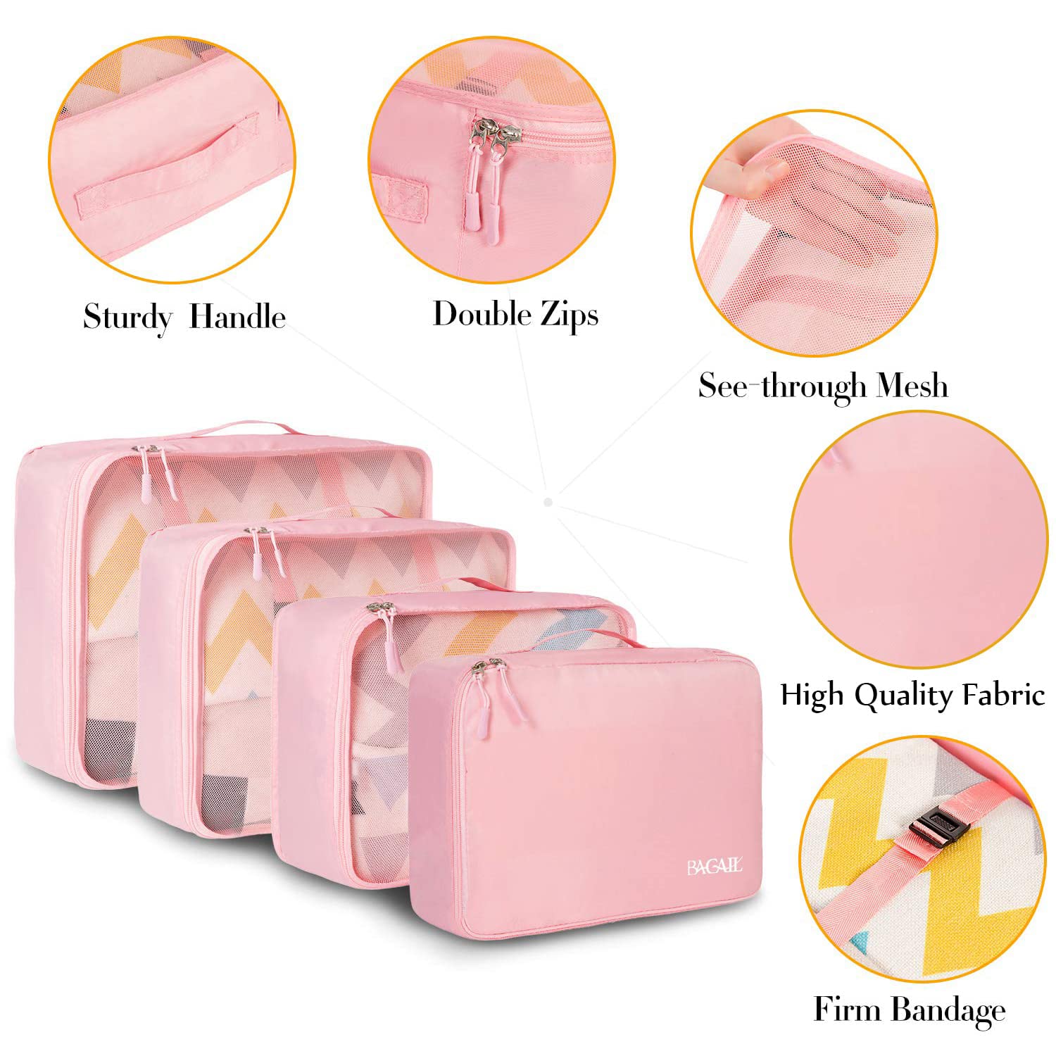 BAGAIL 8 Set Packing Cubes Luggage Packing Organizers for Travel Accessories-Cream