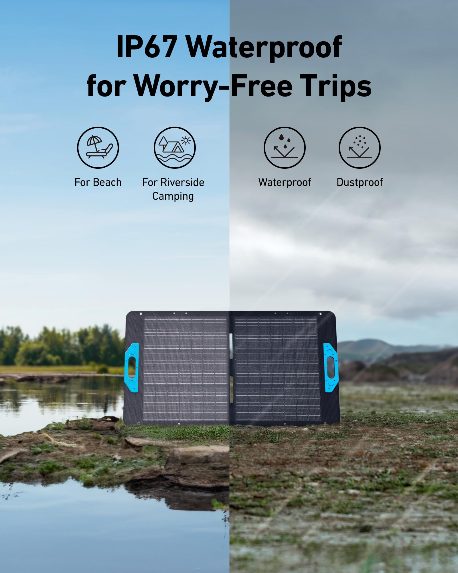 Anker SOLIX PS200 Solar Panel with Adjustable Kickstand, 200W Foldable Portable Solar Charger, IP67 Waterproof, 23% Higher Energy Conversion Efficiency, for Camping, RVs, and Blackouts