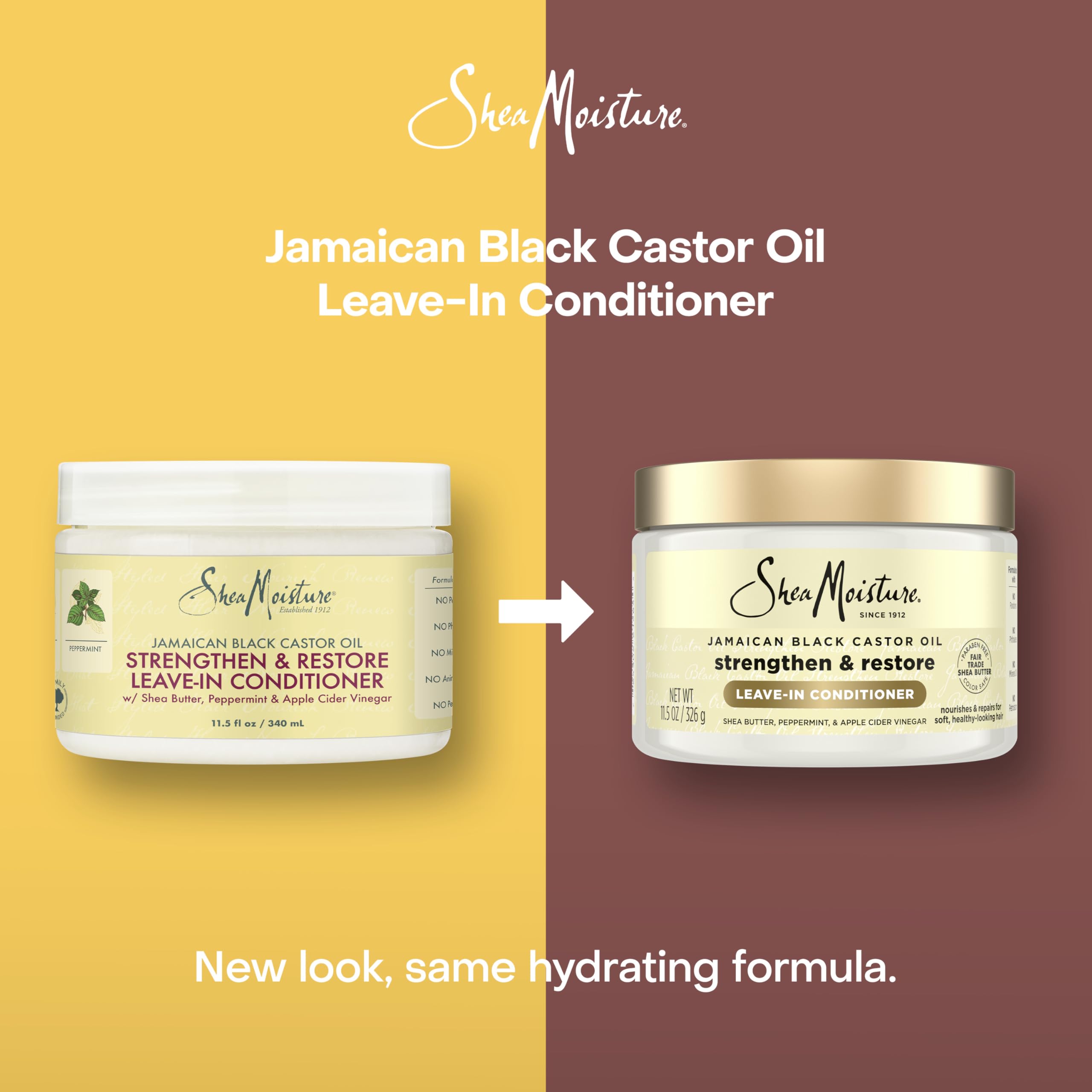 SheaMoisture Jamaican Black Castor Oil Leave In Conditioner 100% Pure Jamaican Black Castor Oil For Damaged Hair to Soften and Detangle Hair 11.5 oz