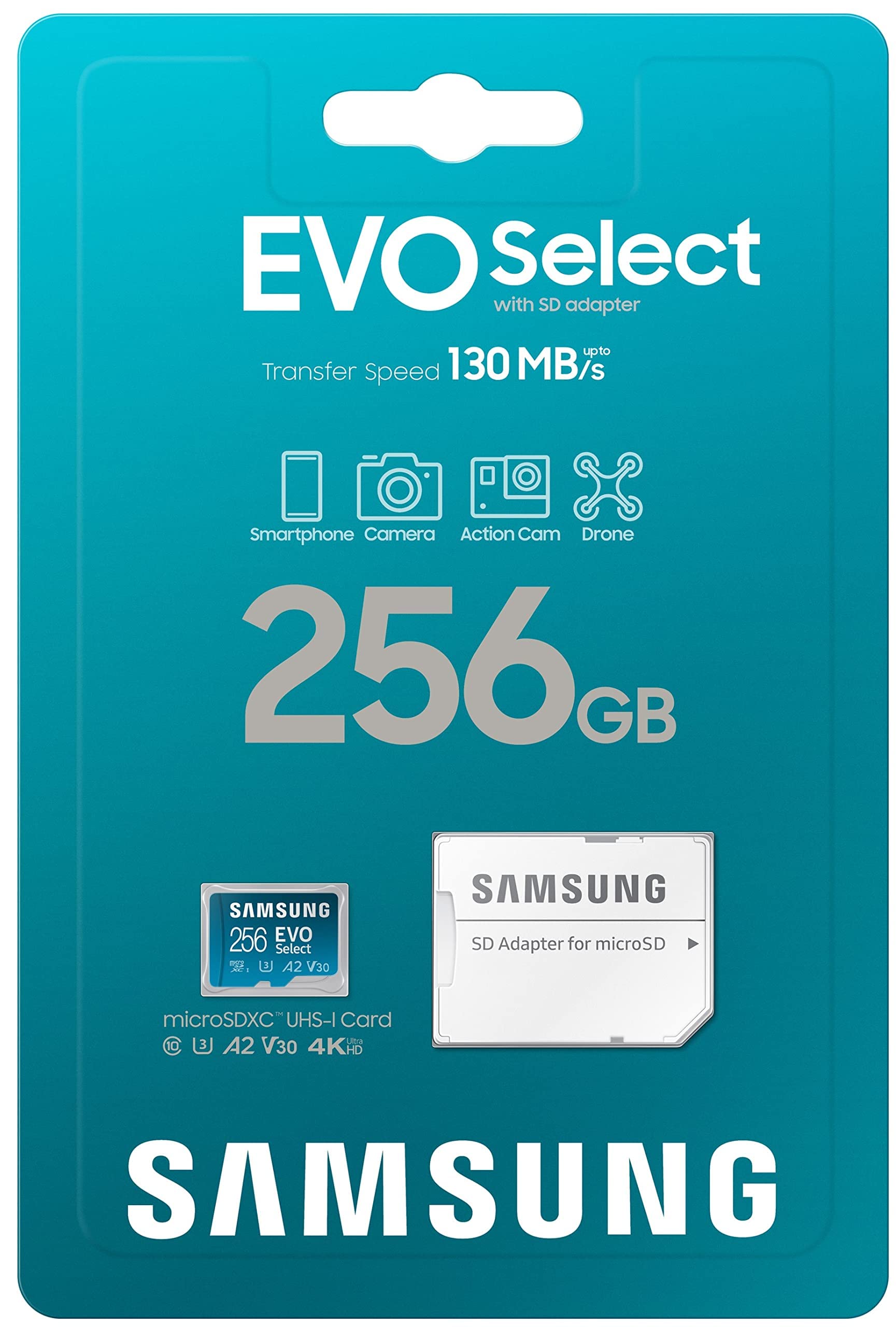 SAMSUNG EVO Select Micro SD-Memory-Card + Adapter, 128GB microSDXC 130MB/s Full HD & 4K UHD, UHS-I, U3, A2, V30, Expanded Storage for Android Smartphones, Tablets, Nintendo-Switch (MB-ME128KA/AM)