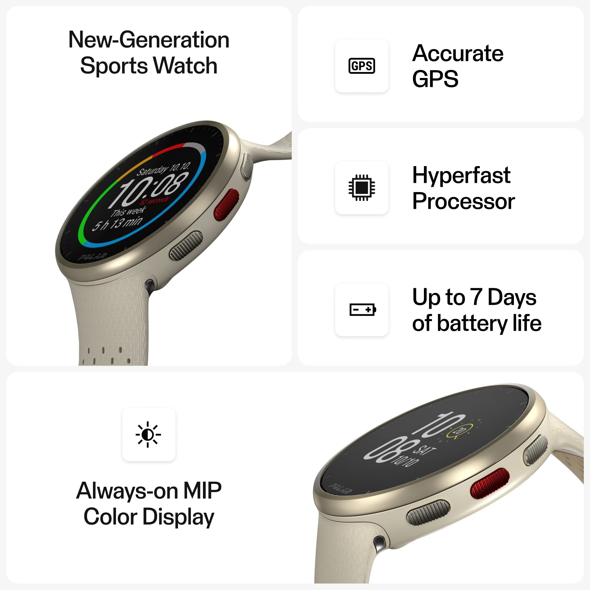 POLAR Pacer Pro Advanced Ultra-Light GPS Fitness Tracker Smartwatch for Runners with Training Program & Recovery Tools; S-L, for Men or Women, White-Red