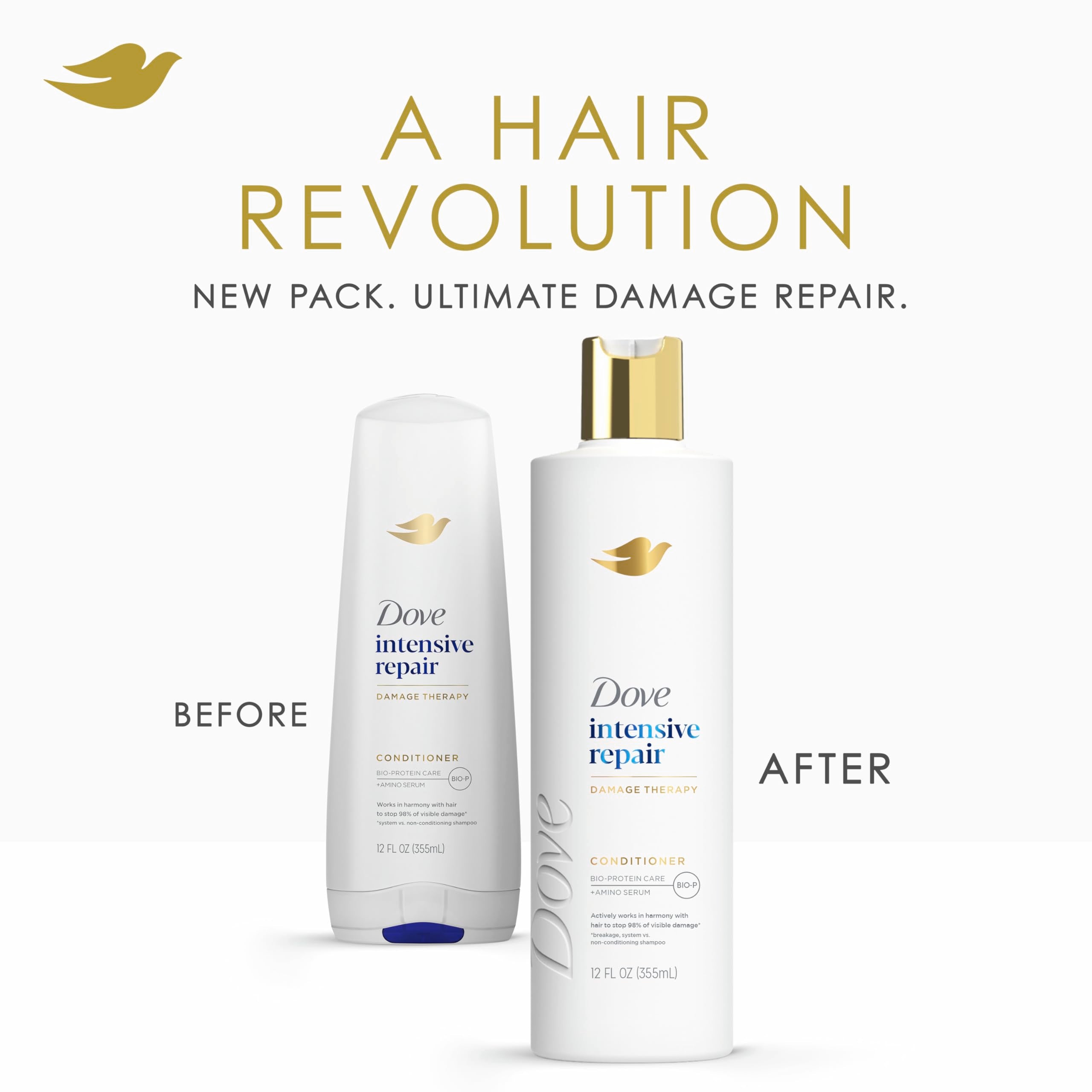 Dove Conditioner Intensive Repair 4 count for Damaged Hair Bio-Protein Care Technology and Amino Serum 12 oz