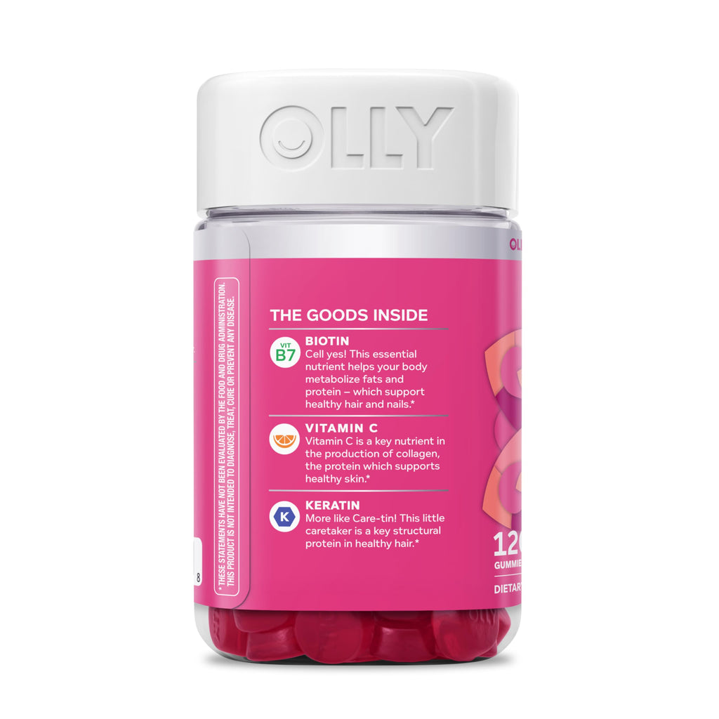 OLLY Undeniable Beauty Gummy, For Hair, Skin, Nails, Biotin, Vitamin C, Keratin, Chewable Supplement, Grapefruit, 30 Day Supply - 60 Count