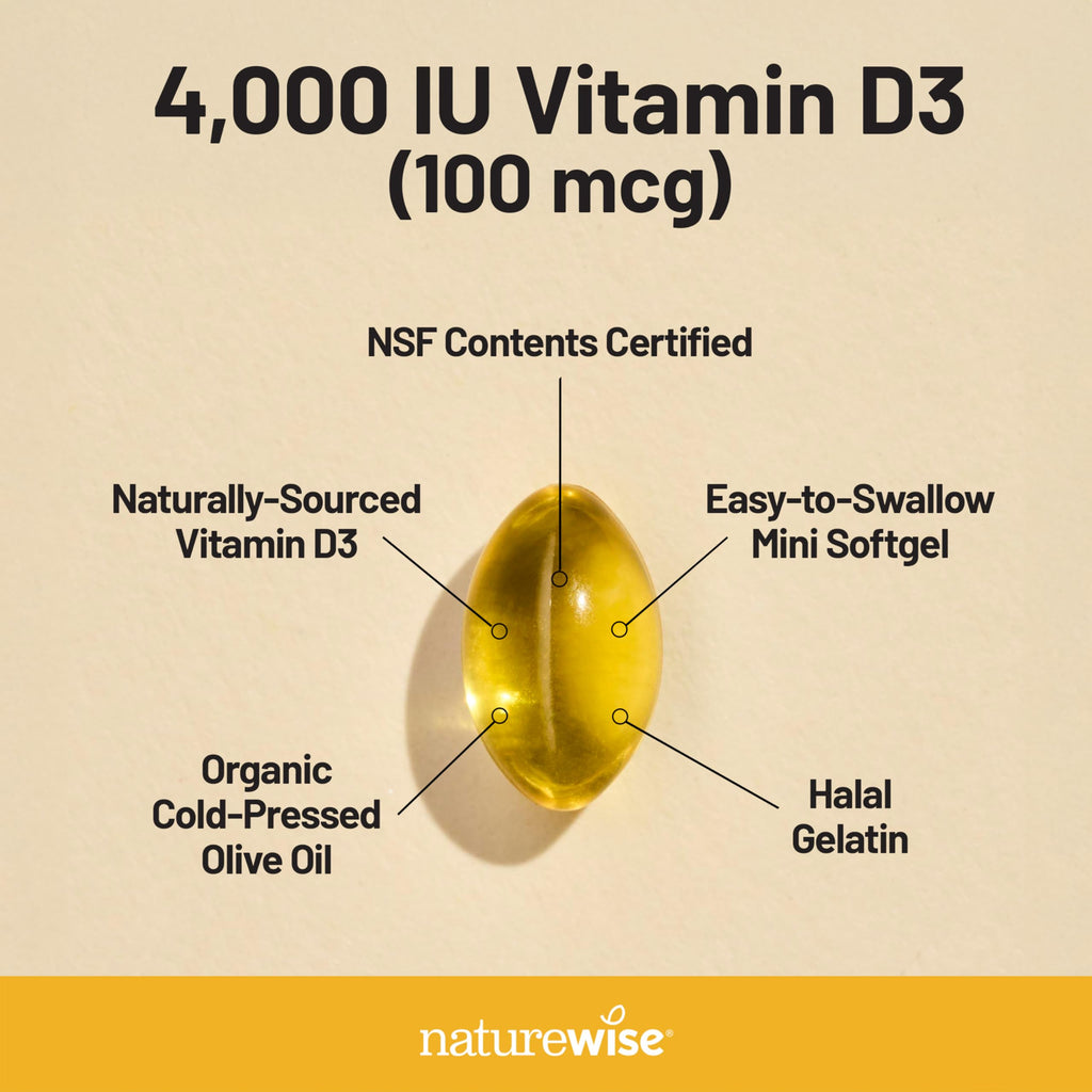 NatureWise Vitamin D3 5000iu (125 mcg) 1 Year Supply for Immune Support, Healthy Muscle Function, and Bone Health - Non-GMO, Gluten Free in Organic Extra Virgin Olive Oil, (Mini Softgel), 360 Count