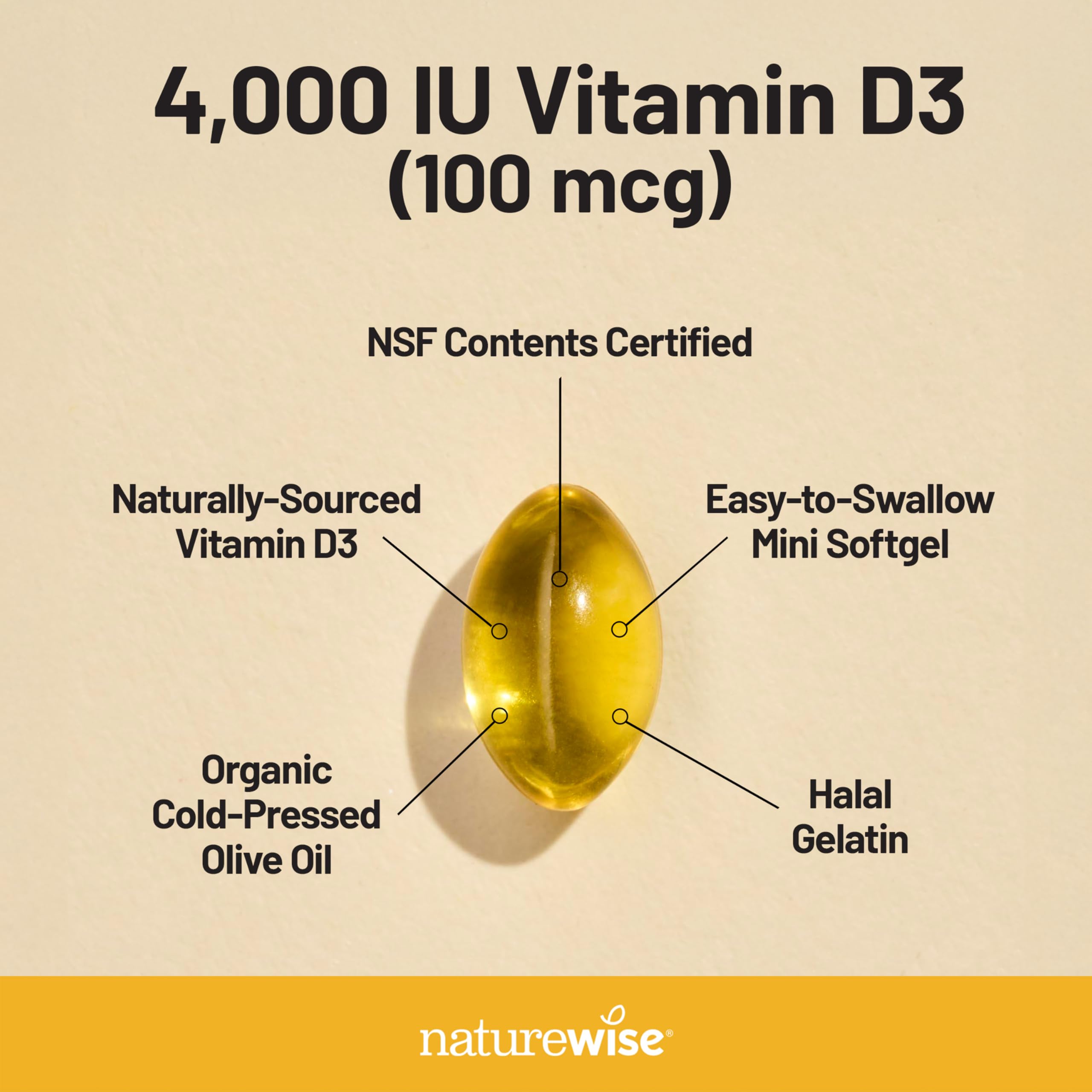 NatureWise Vitamin D3 5000iu (125 mcg) 1 Year Supply for Immune Support, Healthy Muscle Function, and Bone Health - Non-GMO, Gluten Free in Organic Extra Virgin Olive Oil, (Mini Softgel), 360 Count