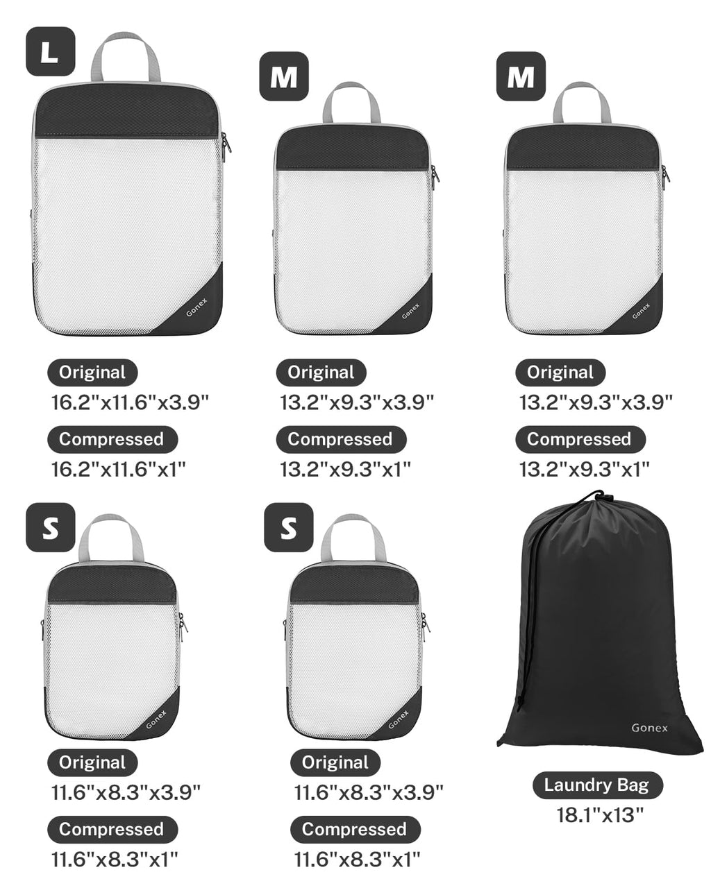 Compression Packing Cubes, Gonex Extensible Storage Mesh Bags Organizers