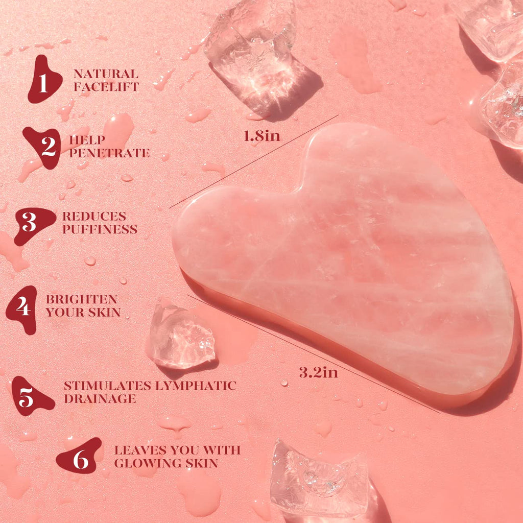 BAIMEI IcyMe Gua Sha Facial Tool for Self Care, Massage Tool for Face and Body, Relieve Tensions,Reduce Wrinkles and Redness, Skin Care Tools for Men Women - Rose Quartz