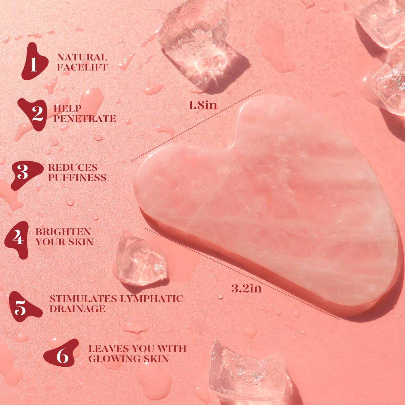 BAIMEI IcyMe Gua Sha Facial Tool for Self Care, Massage Tool for Face and Body, Relieve Tensions,Reduce Wrinkles and Redness, Skin Care Tools for Men Women - Rose Quartz
