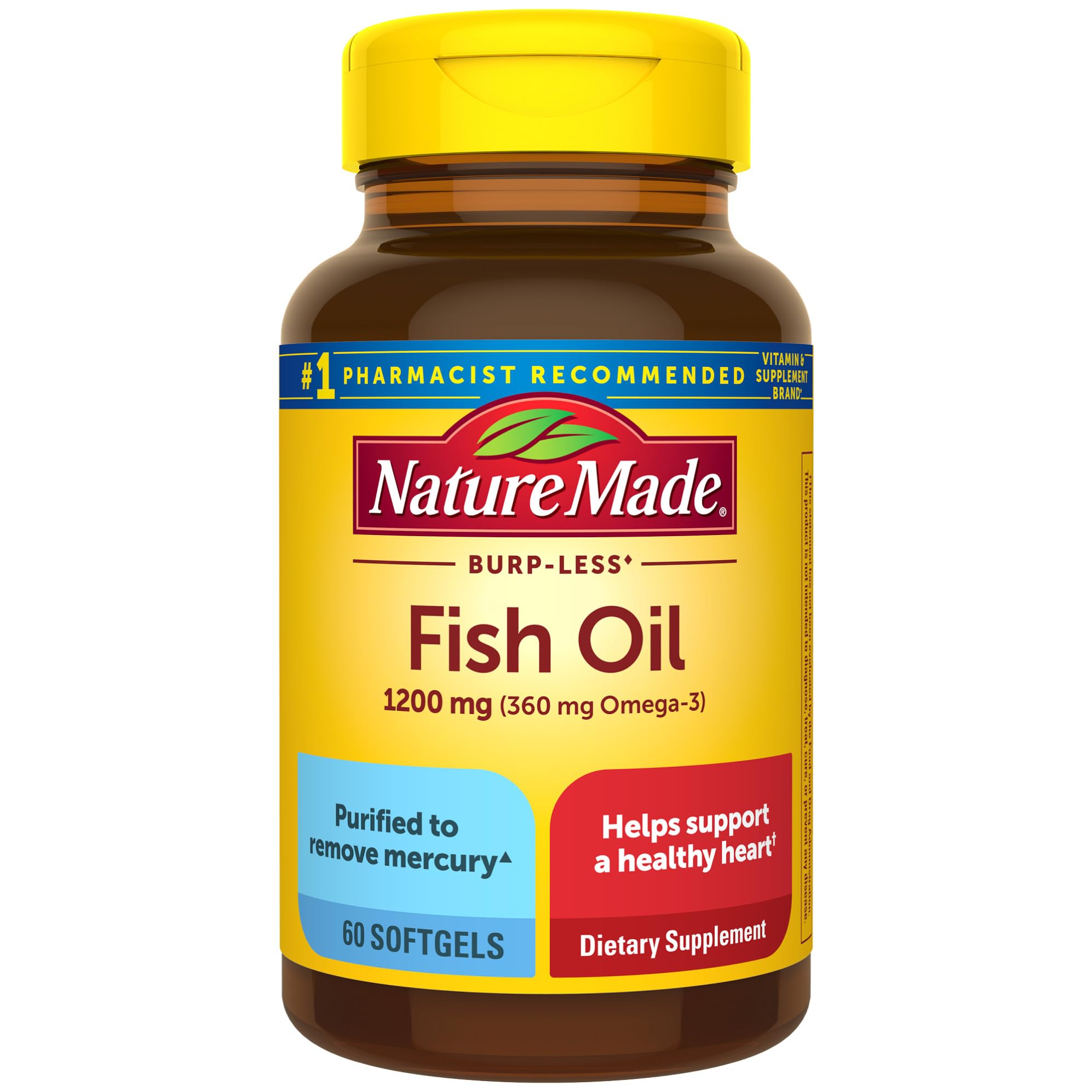 Nature Made Fish Oil Omega 3 Supplements, 1200 mg Softgels, Omega 3 Fish Oil for Healthy Heart Support, 230 Softgels, 115 Day Supply