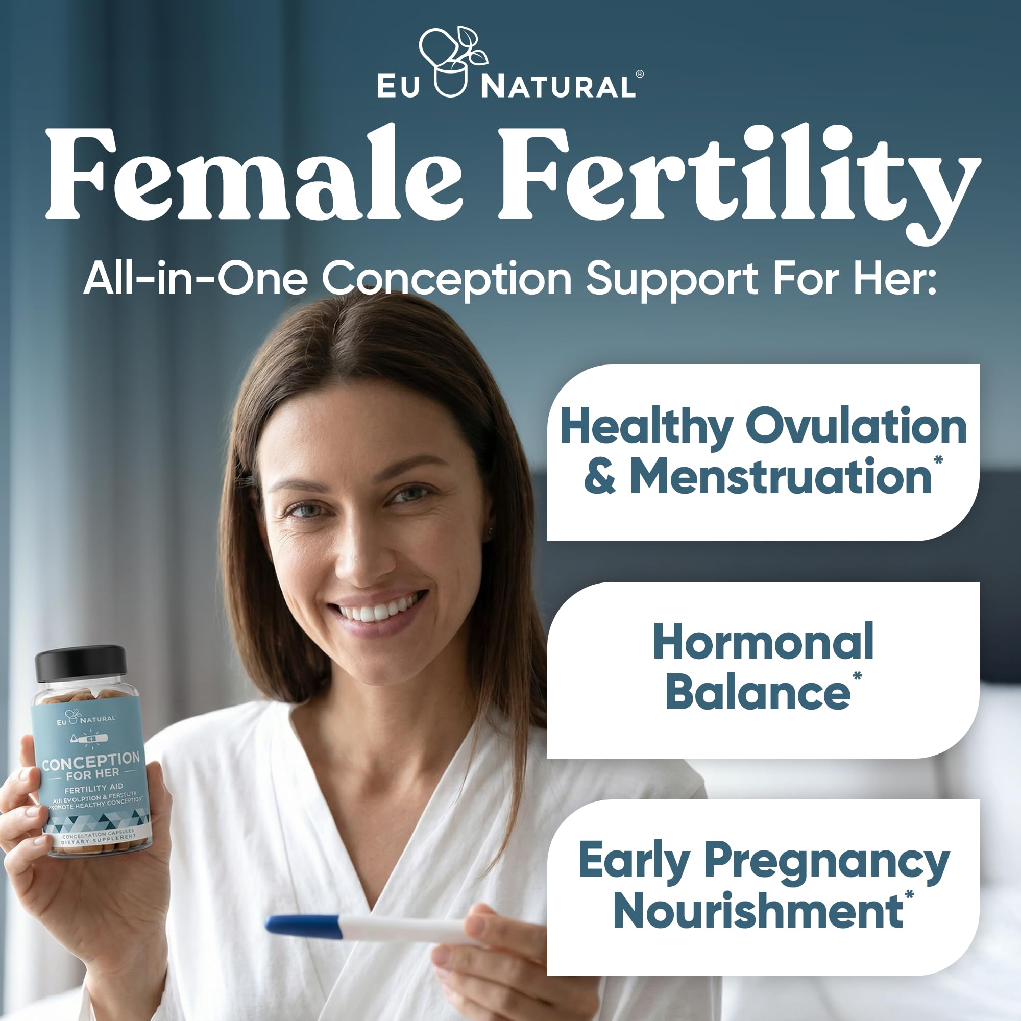 Eu Natural Conception for Her Fertility Supplements for Women - Ovulation, Hormonal Balance & Regular Cycle Support - Myo-Inositol, Folate, Shatavari & Vitex - 60 Vegetarian Capsules