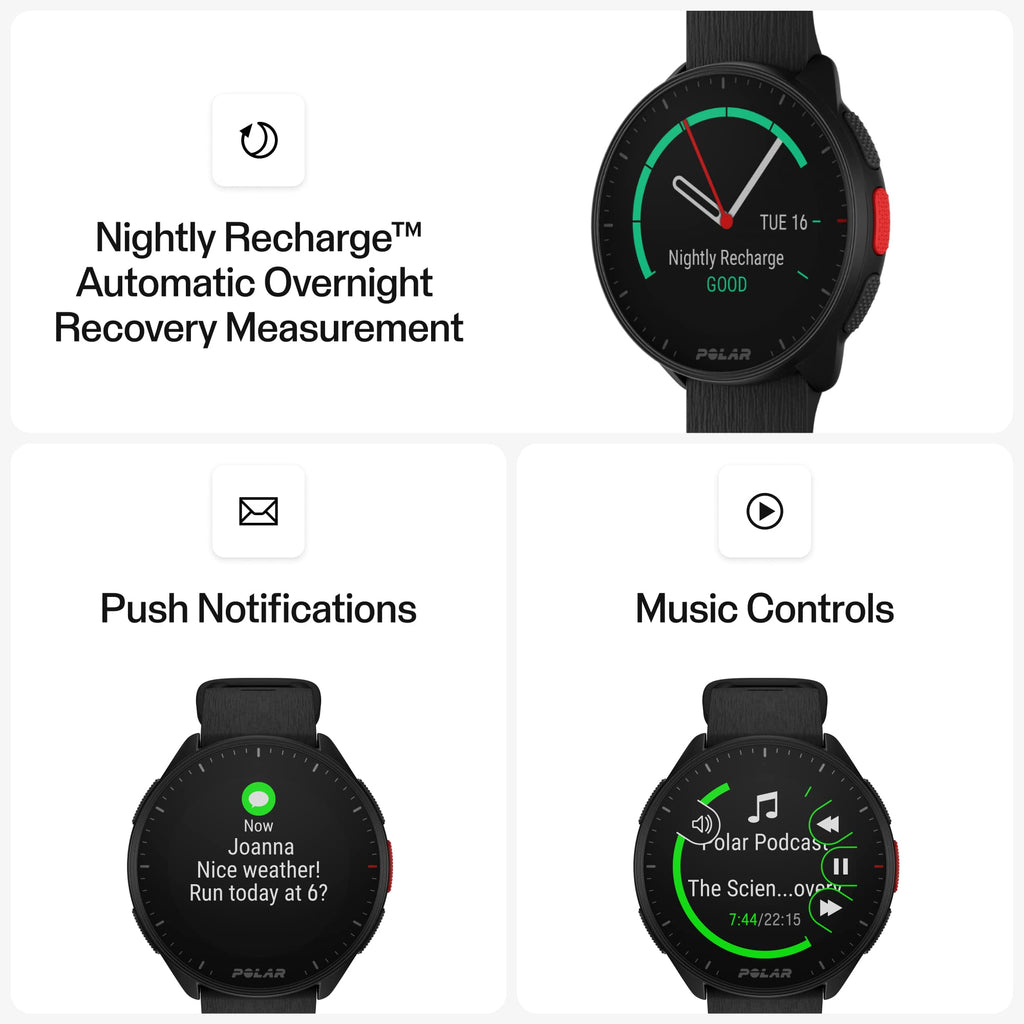 POLAR Pacer Pro Advanced Ultra-Light GPS Fitness Tracker Smartwatch for Runners with Training Program & Recovery Tools; S-L, for Men or Women, White-Red