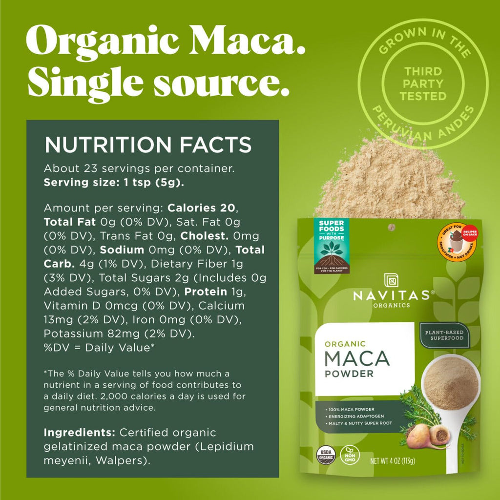 Navitas Organics Maca Powder – 100% Gelatinized Peruvian Maca for Adaptogen Smoothies, Lattes, Baking & More – Energize & Balance - USDA Organic, Non GMO, Vegan, Gluten Free (8oz. Bag, 45 Servings)