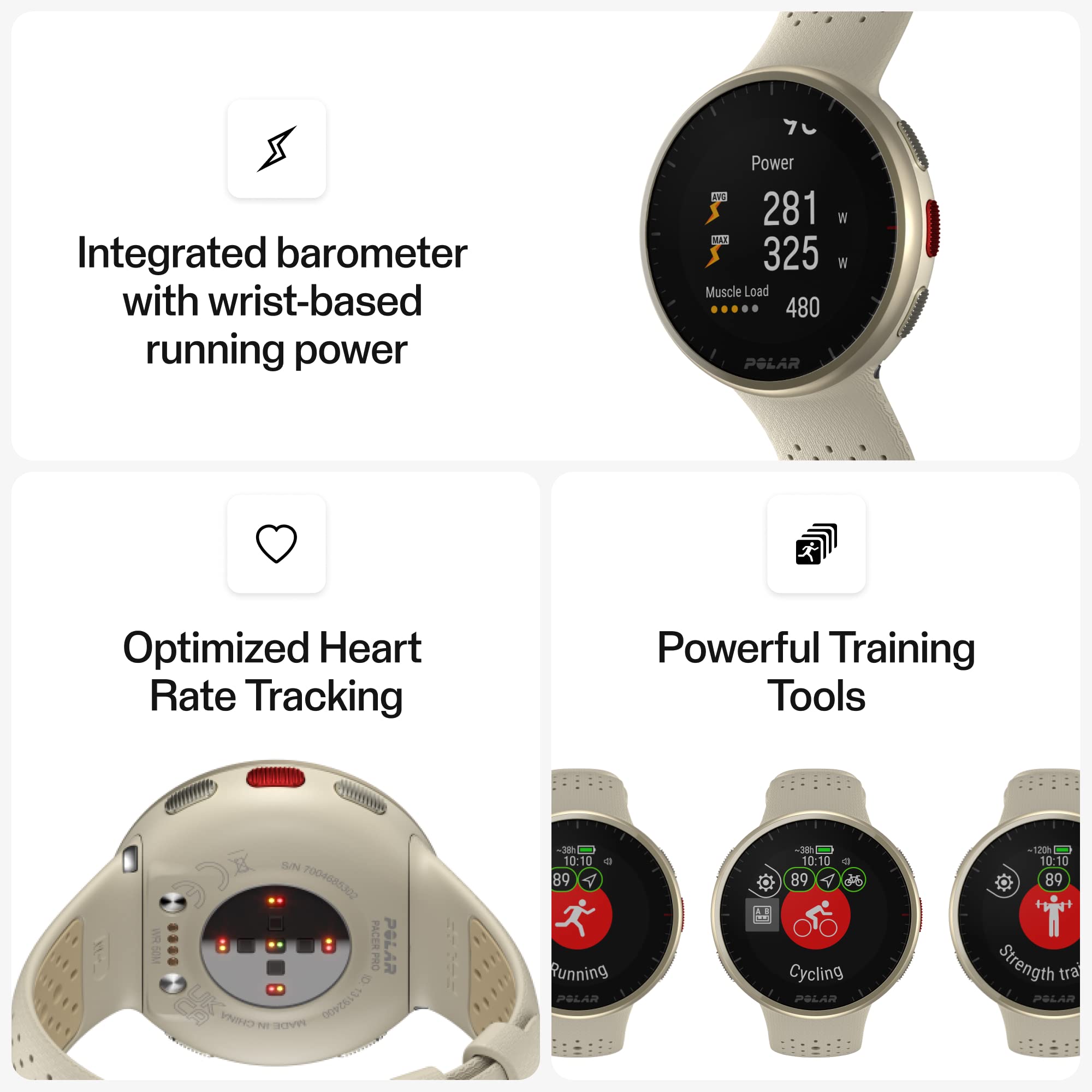 POLAR Pacer Pro Advanced Ultra-Light GPS Fitness Tracker Smartwatch for Runners with Training Program & Recovery Tools; S-L, for Men or Women, White-Red