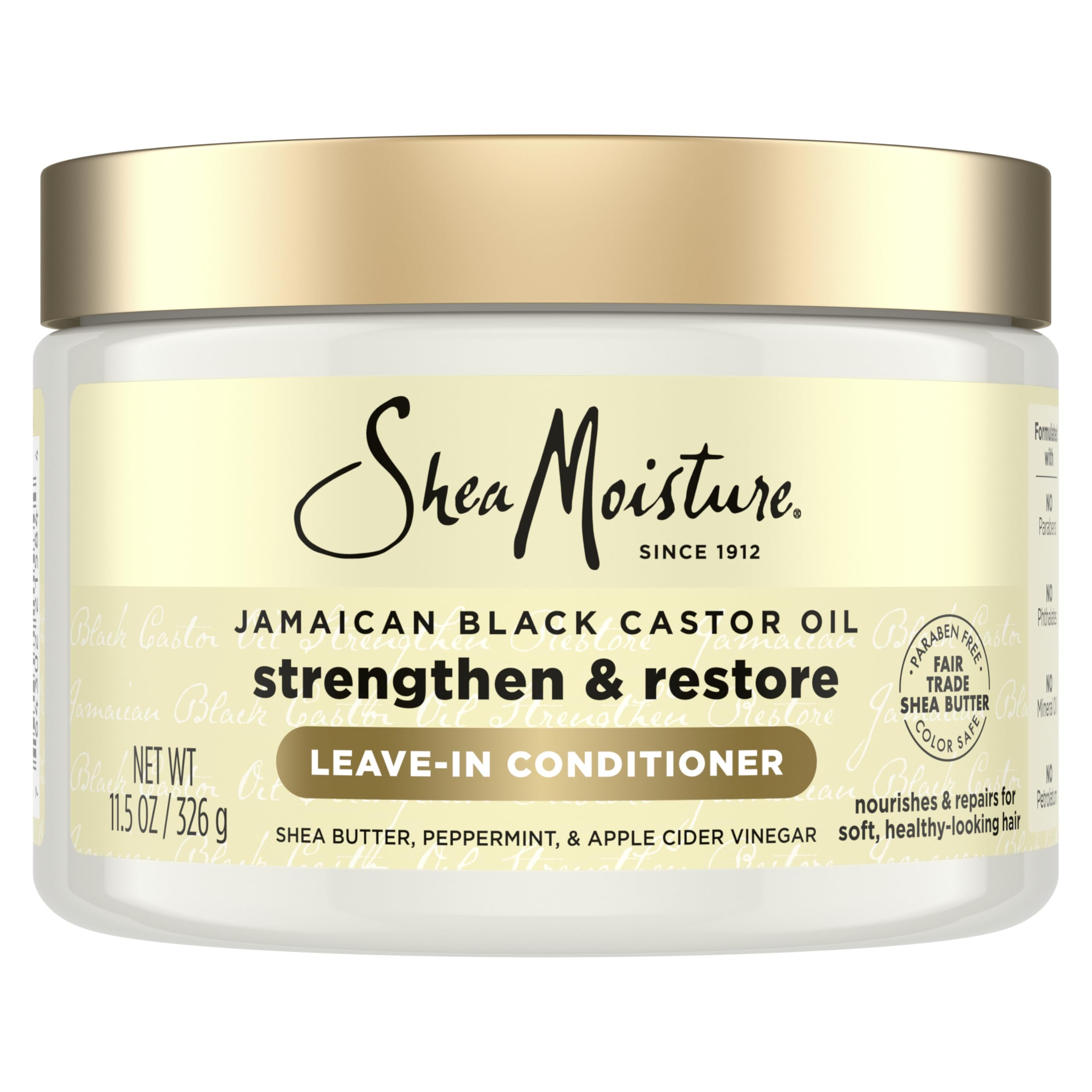 SheaMoisture Jamaican Black Castor Oil Leave In Conditioner 100% Pure Jamaican Black Castor Oil For Damaged Hair to Soften and Detangle Hair 11.5 oz